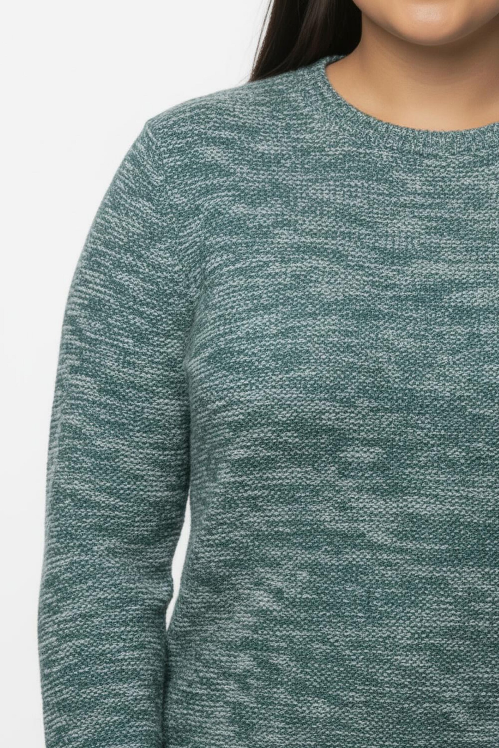 Rundhalspullover aus Melange-Strick - petrol-meliert