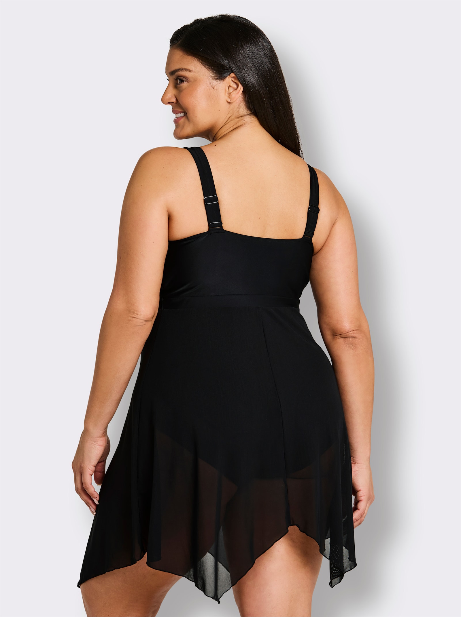sheego Badekleid mit Mesh-Rock und Shaping-Effekt - schwarz