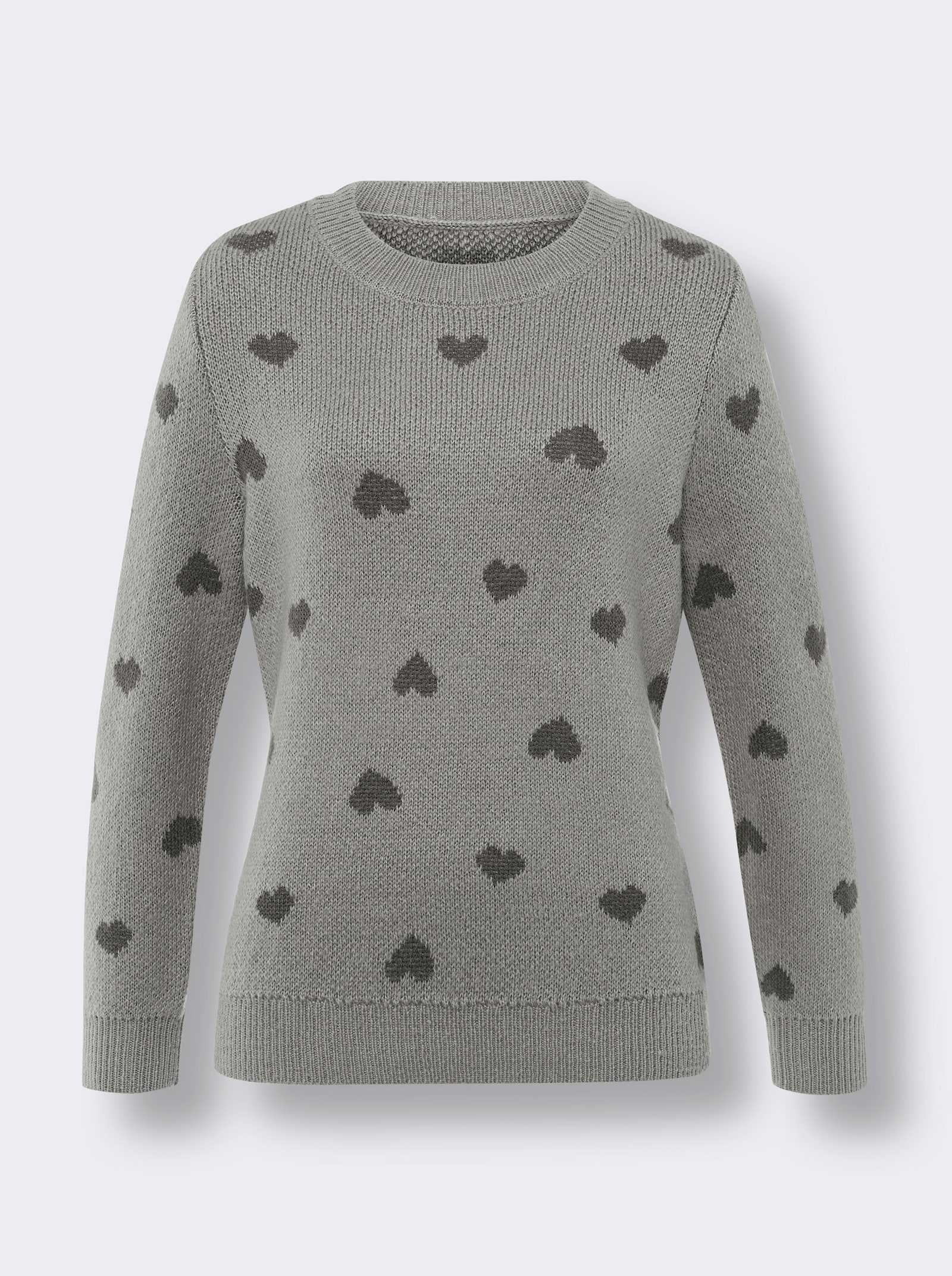 Pulóver s dlhými rukávmi a srdiečkovým vzorom - tmavosivo-antracitový vzor