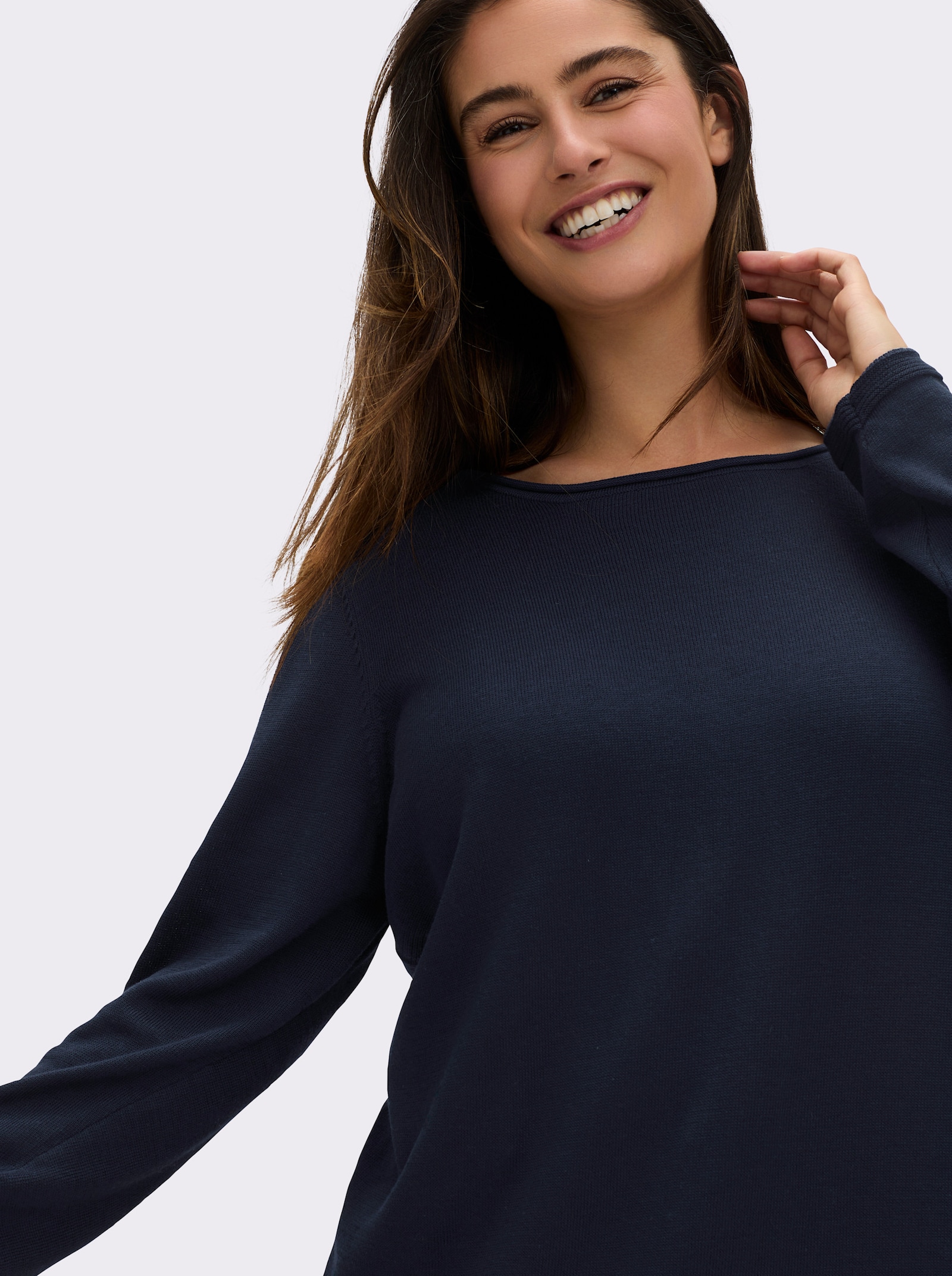 sheego Longpullover mit Leinenanteil - tiefblau