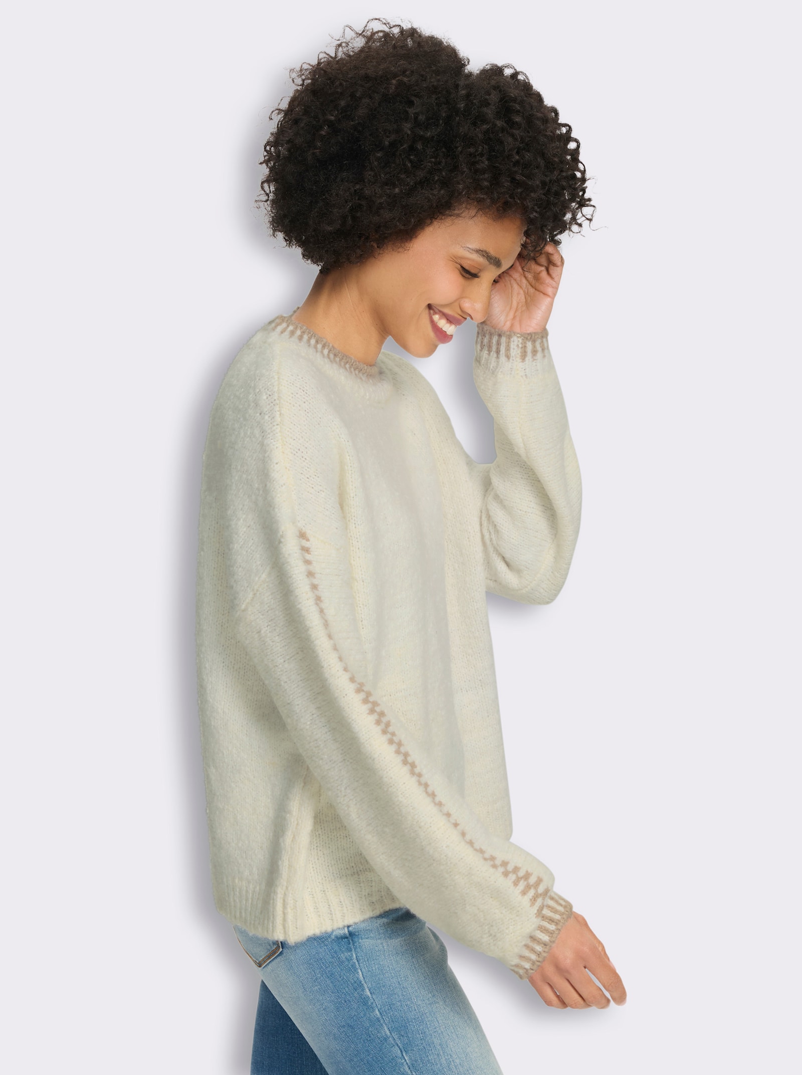 heine Strickpullover mit Kontrast-Details - champagner