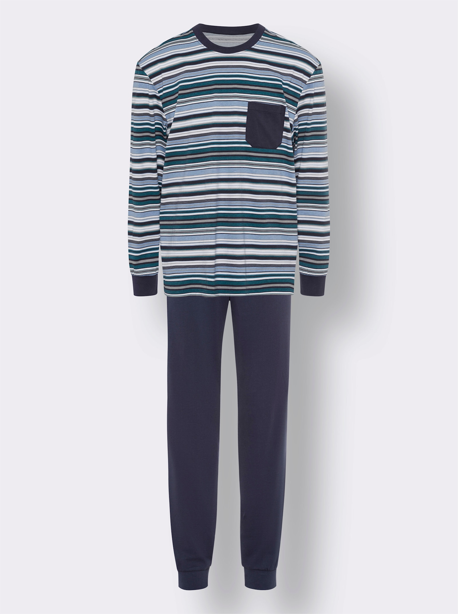 Pyžamo s elastickými náplety - nebesky modrá-námořnická modrá-proužek