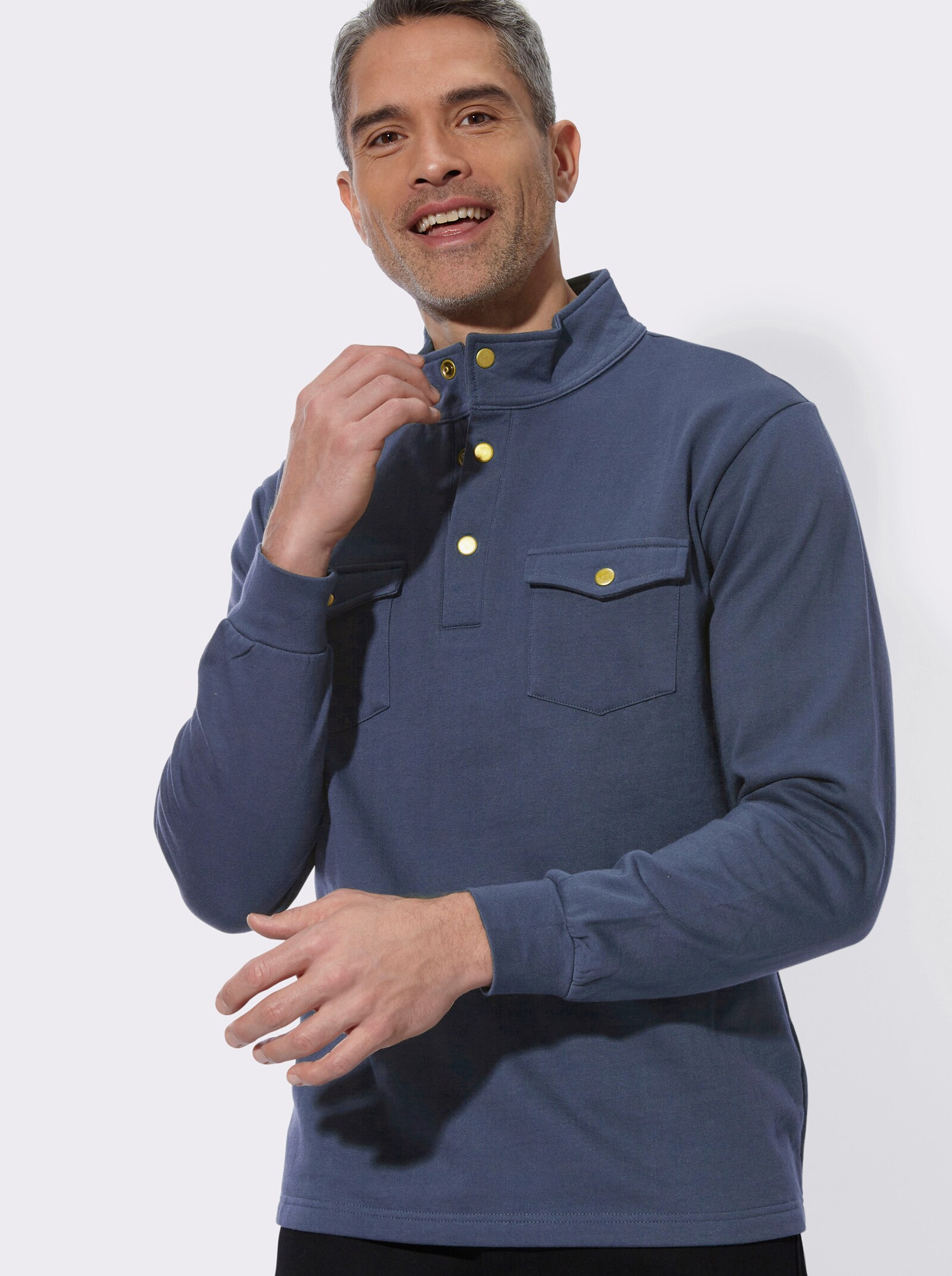 Sweatshirt mit Stehkragen - rauchblau