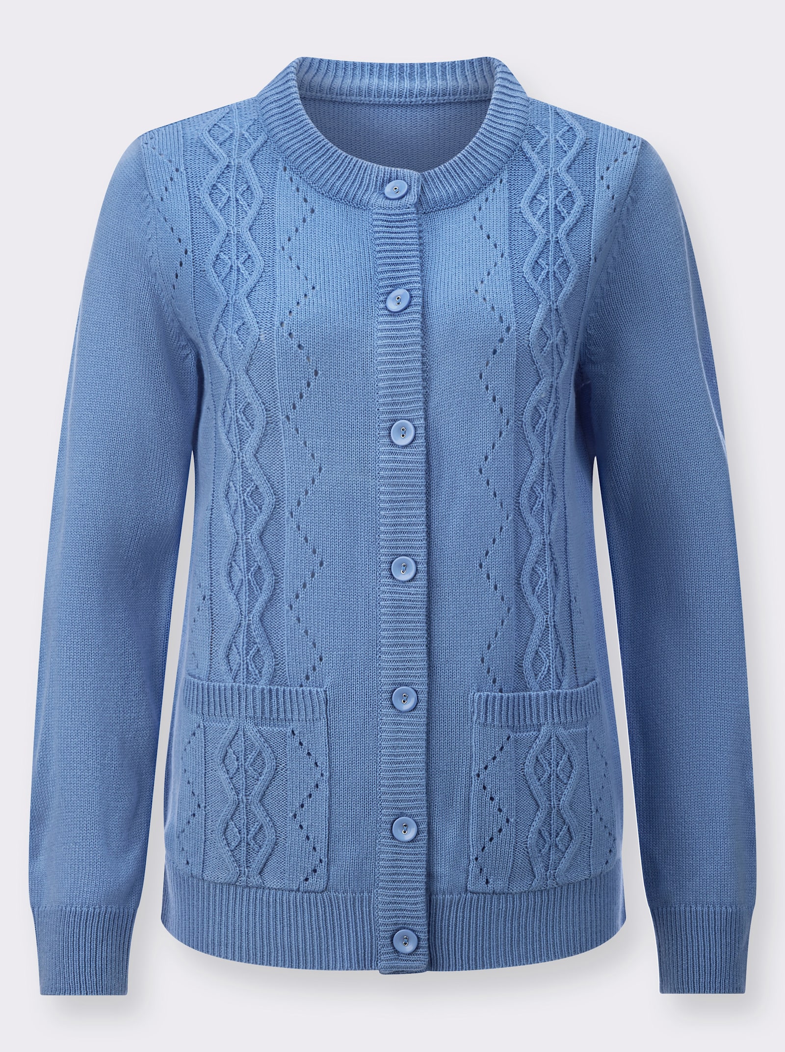 Strickjacke mit Ajourmuster - himmelblau