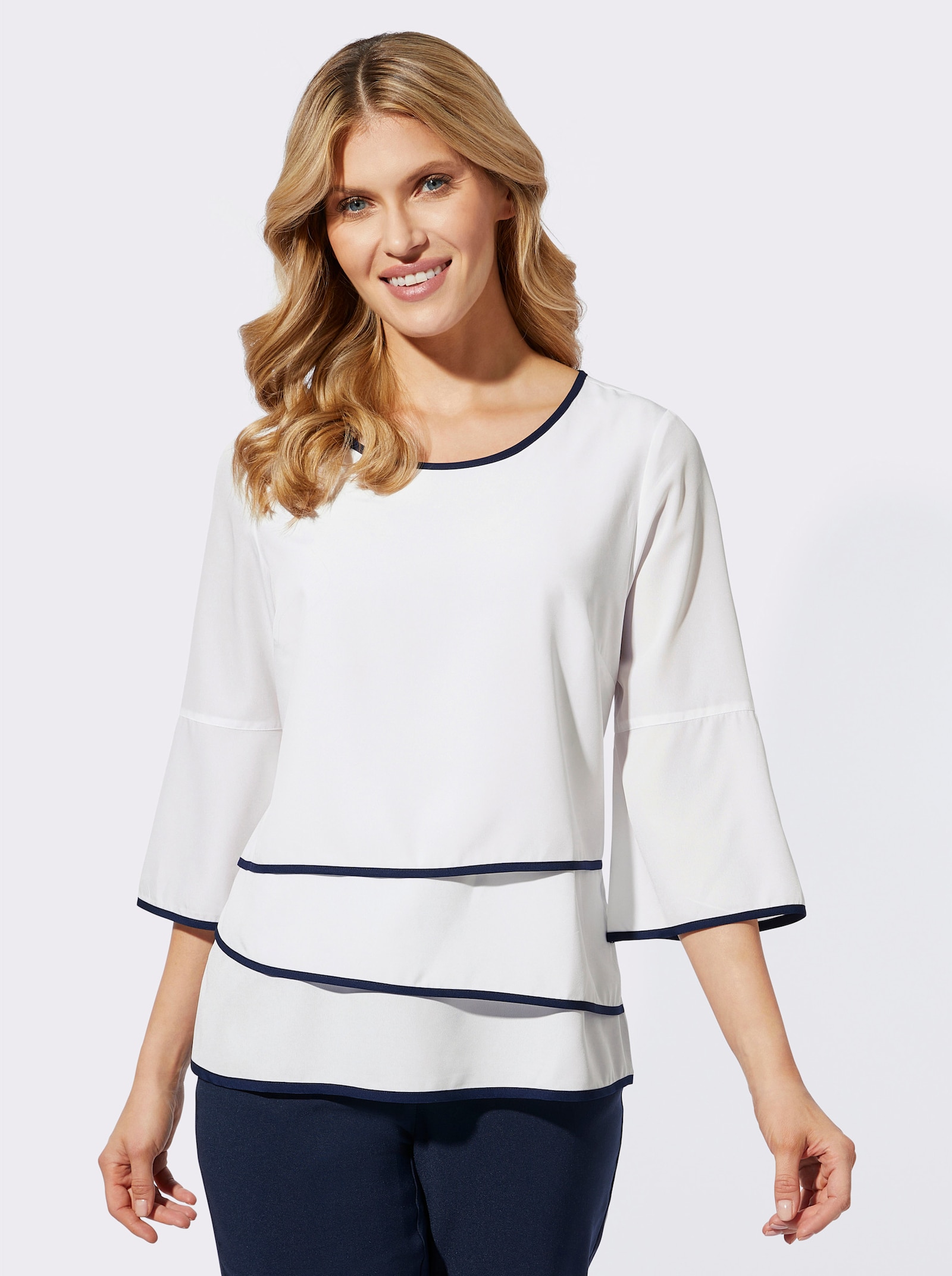 Schlupfbluse mit 3 Lagen im Vorderteil - weiß