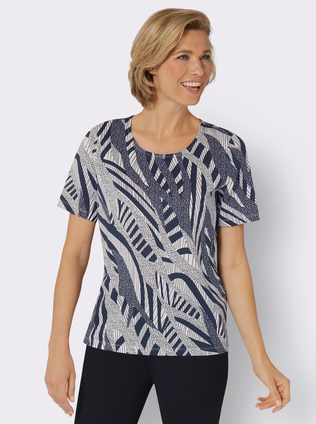 Shirt met korte mouwen - marine/ecru geprint