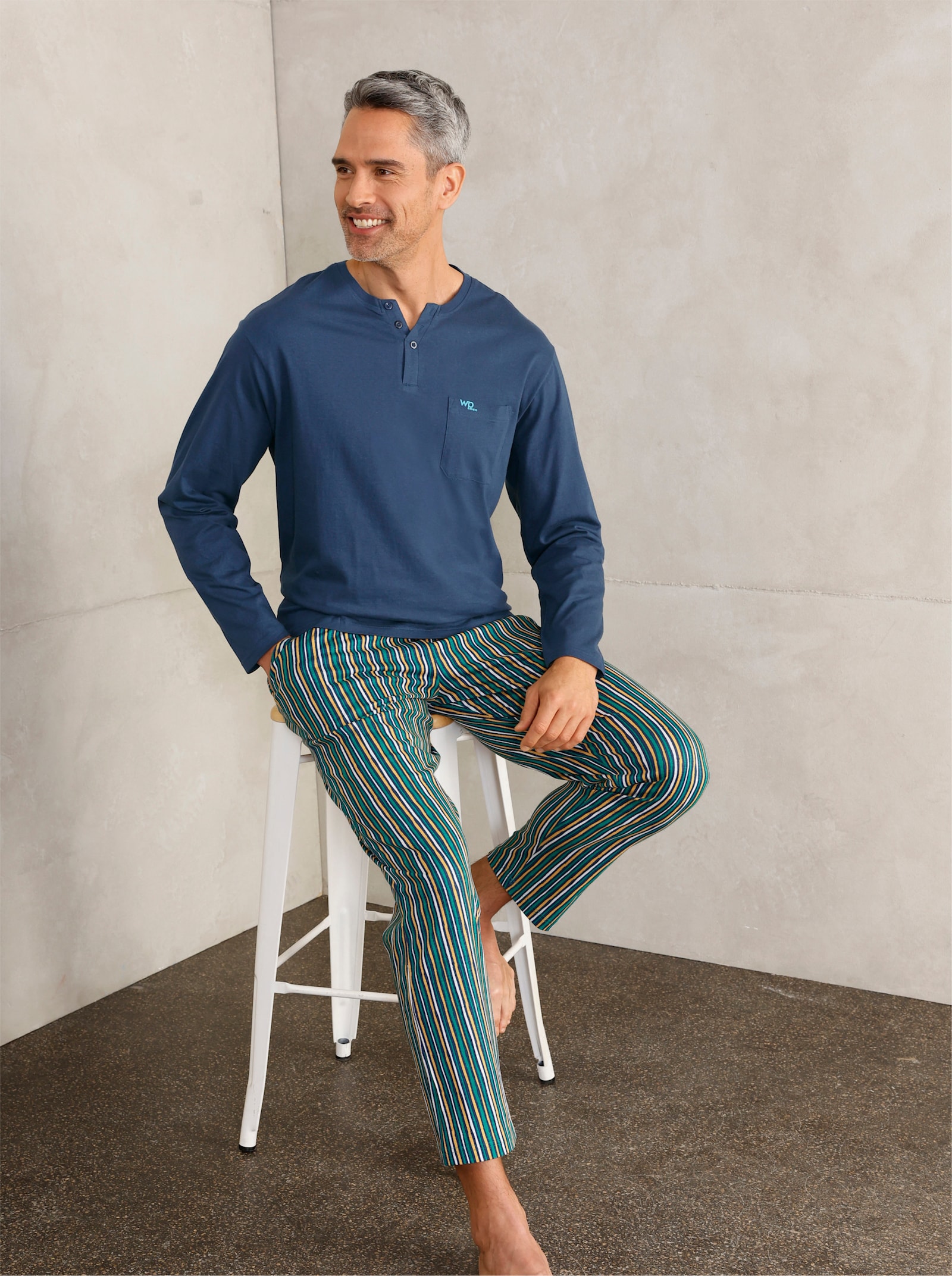 wäschepur men Hose lang - dunkelblau-grün-gestreift
