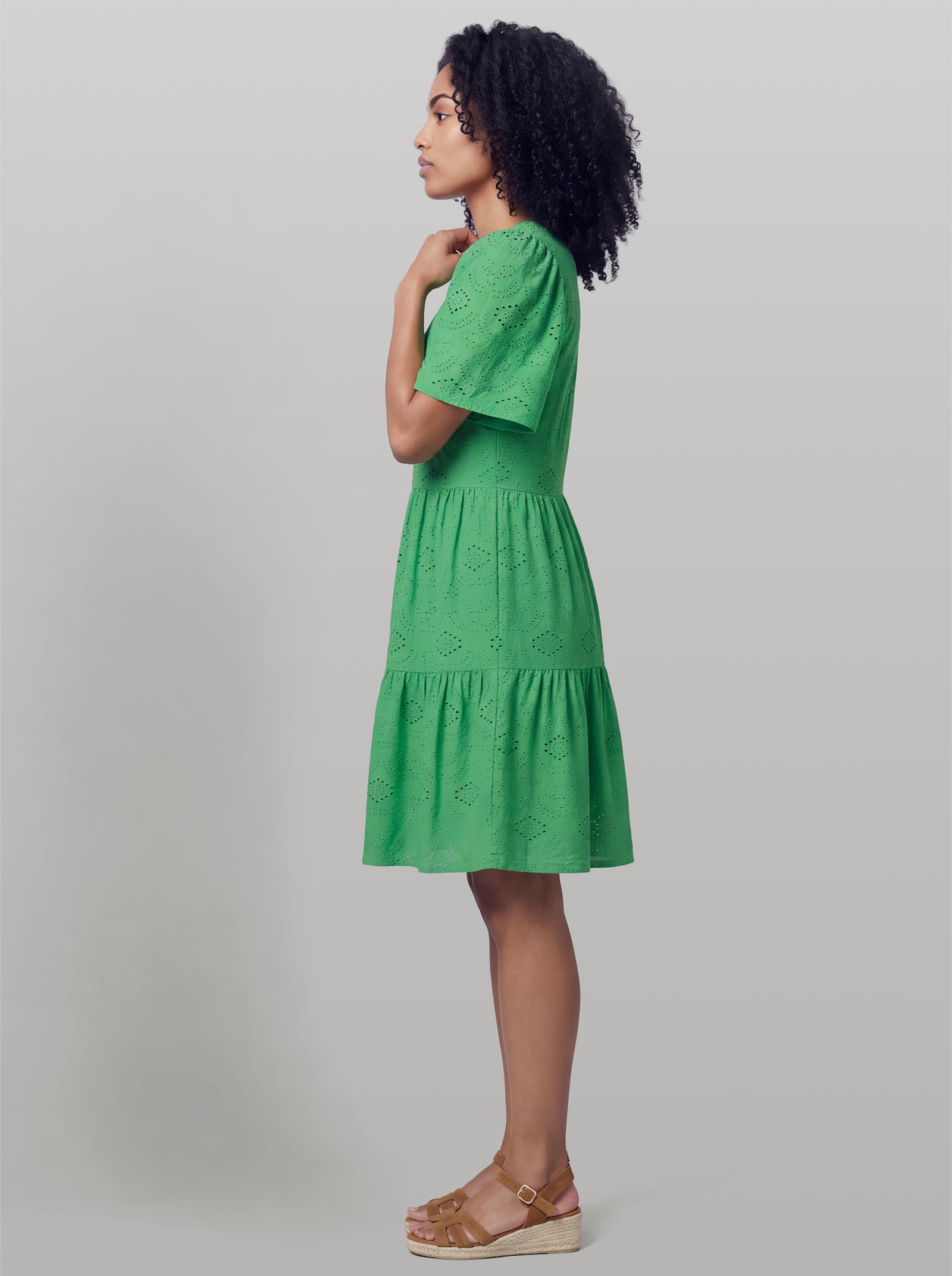 heine Jerseykleid mit Ajourmuster - grasgrün