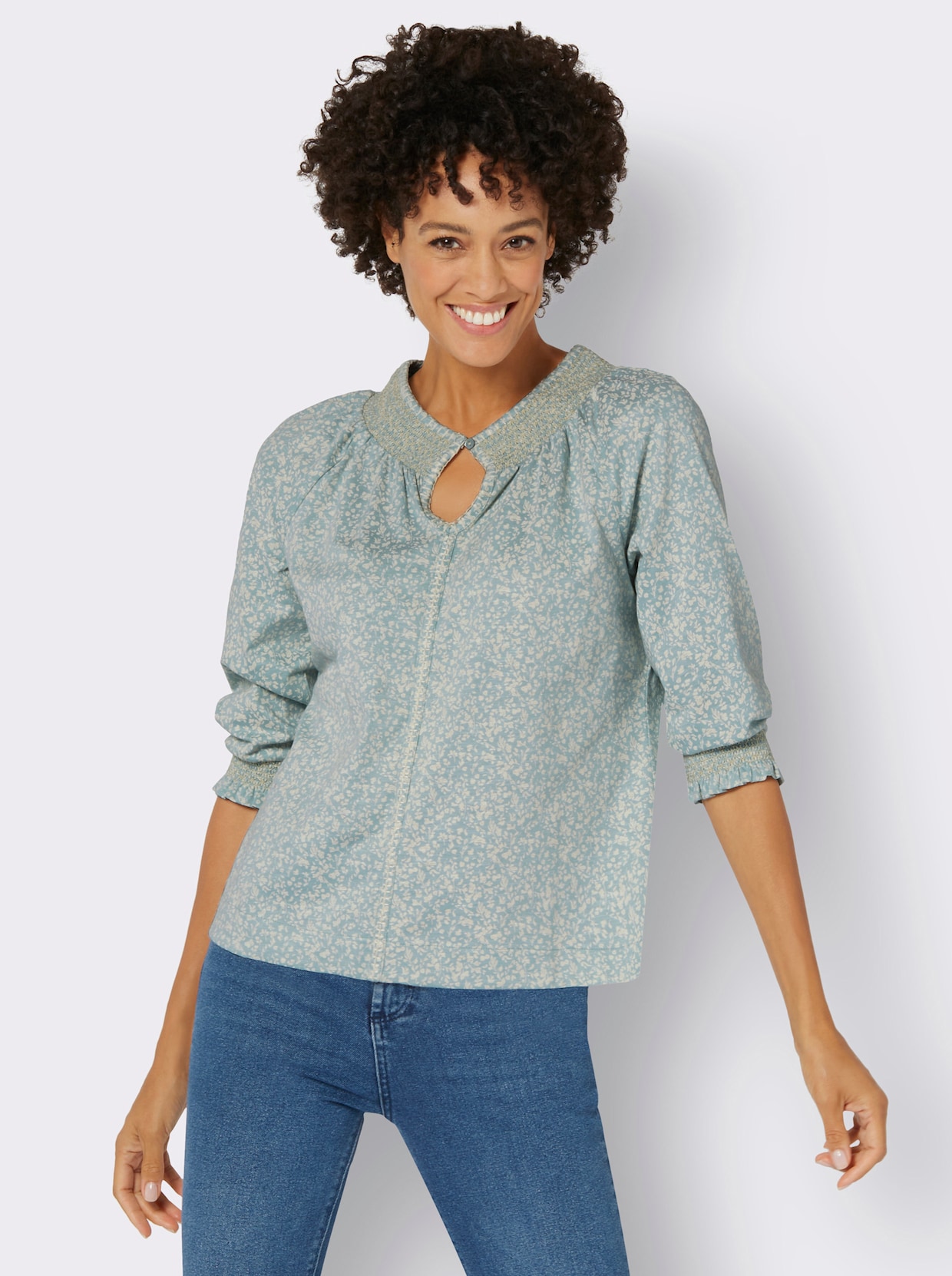 Shirt met ronde hals - kalkmint/champagne bedrukt