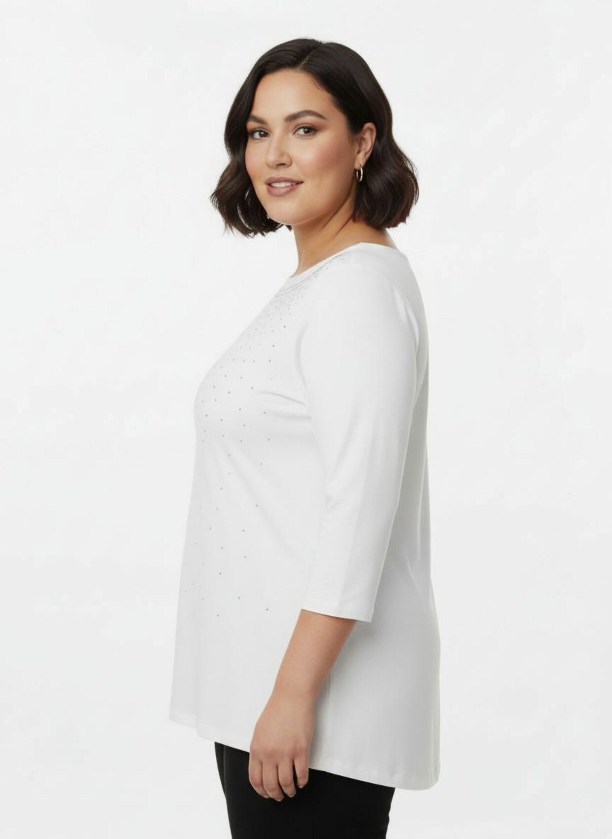 3/4-Arm-Shirt mit Glitzersteinchen - weiß