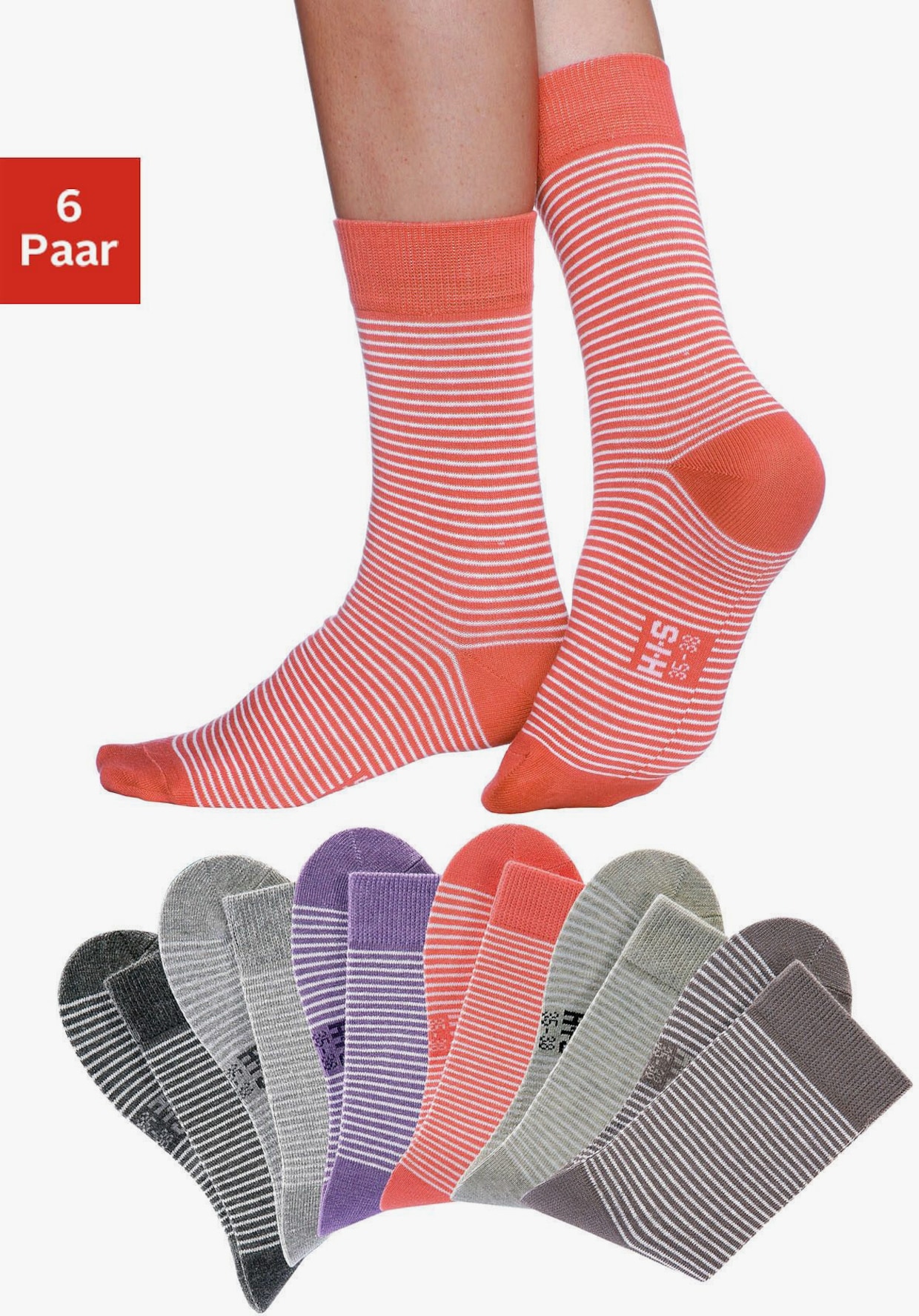 H.I.S Socken - 2x grau-meliert-ecru, hummer-ecru, beige-meliert-ecru, lila-meliert-ecru, taupe-ecru