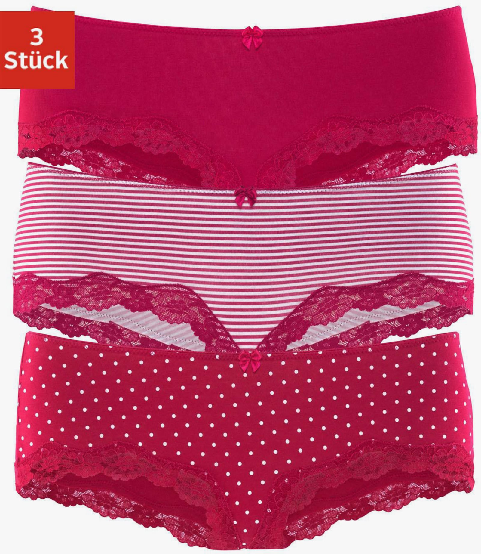 LASCANA Panty - rood gestreept, effen, gestippeld
