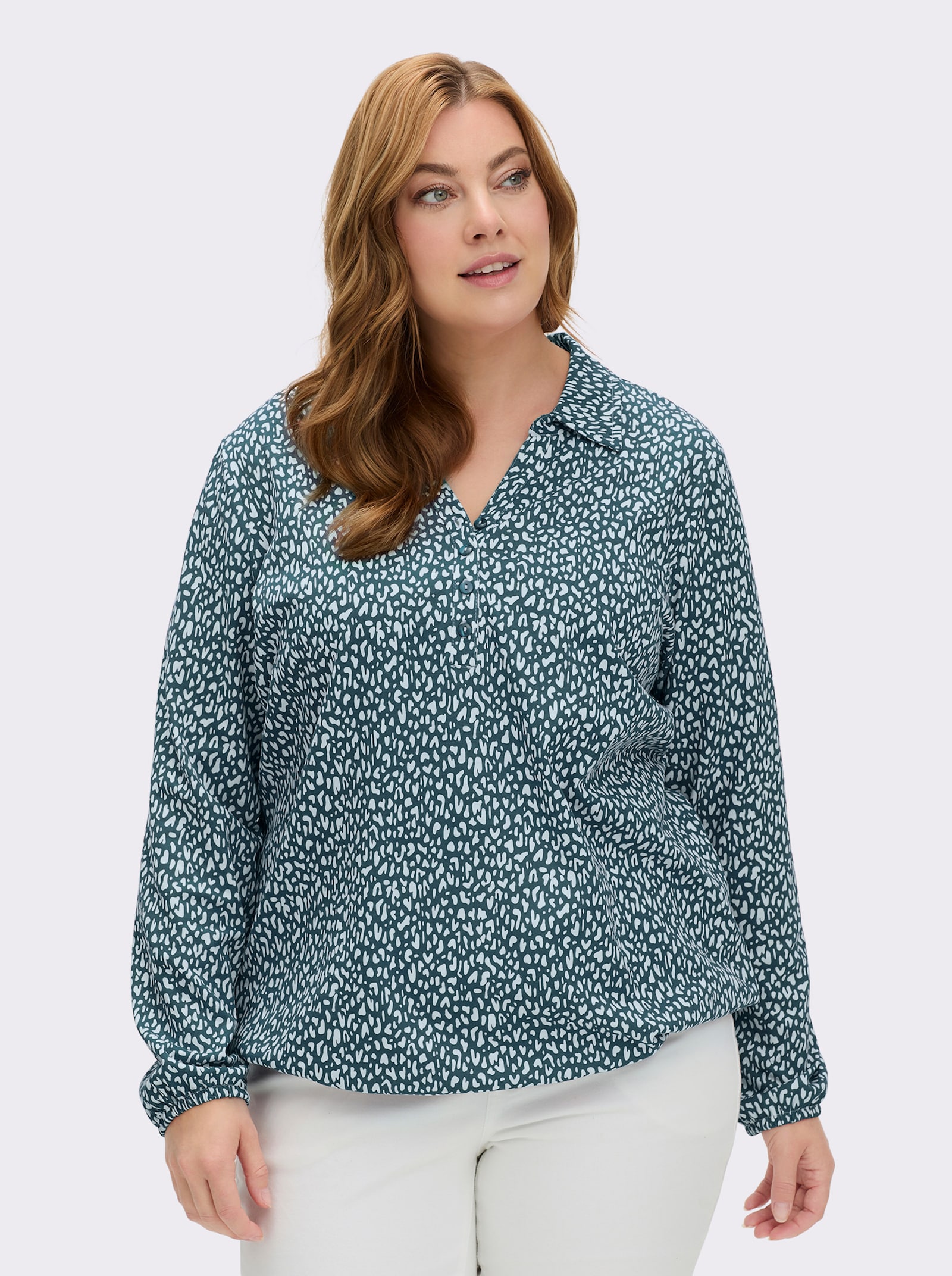 Langarmshirt mit Gummibündchen, bedruckt - petrol-weiß-bedruckt