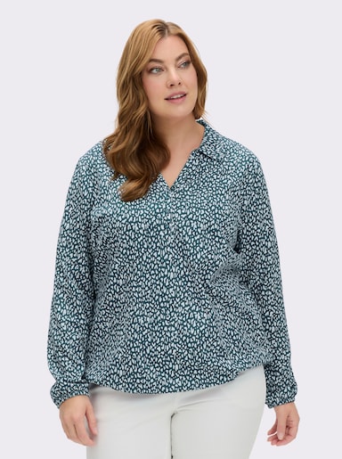 Langarmshirt mit Gummibündchen, bedruckt - petrol-weiß-bedruckt