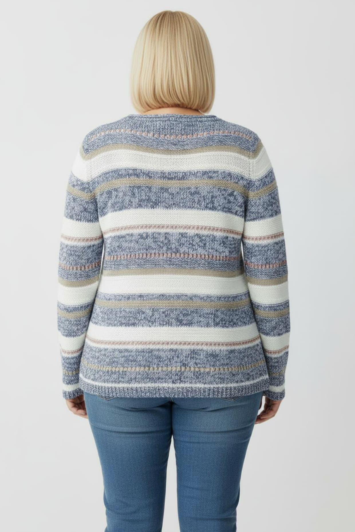 Strickpullover mit Streifen-Muster - blau-ecru-gestreift