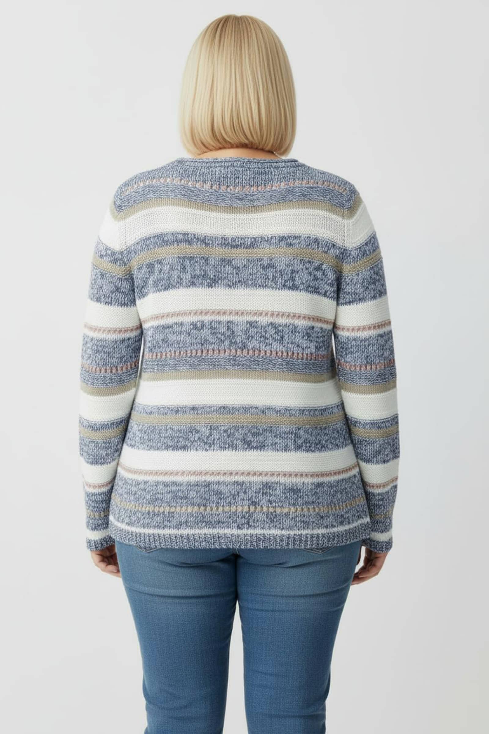 Strickpullover mit Streifen-Muster - blau-ecru-gestreift