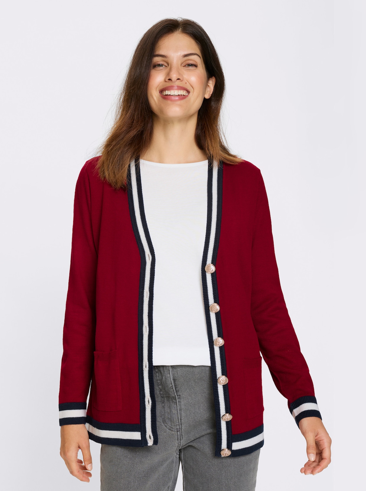 Strickjacke - rot-marine