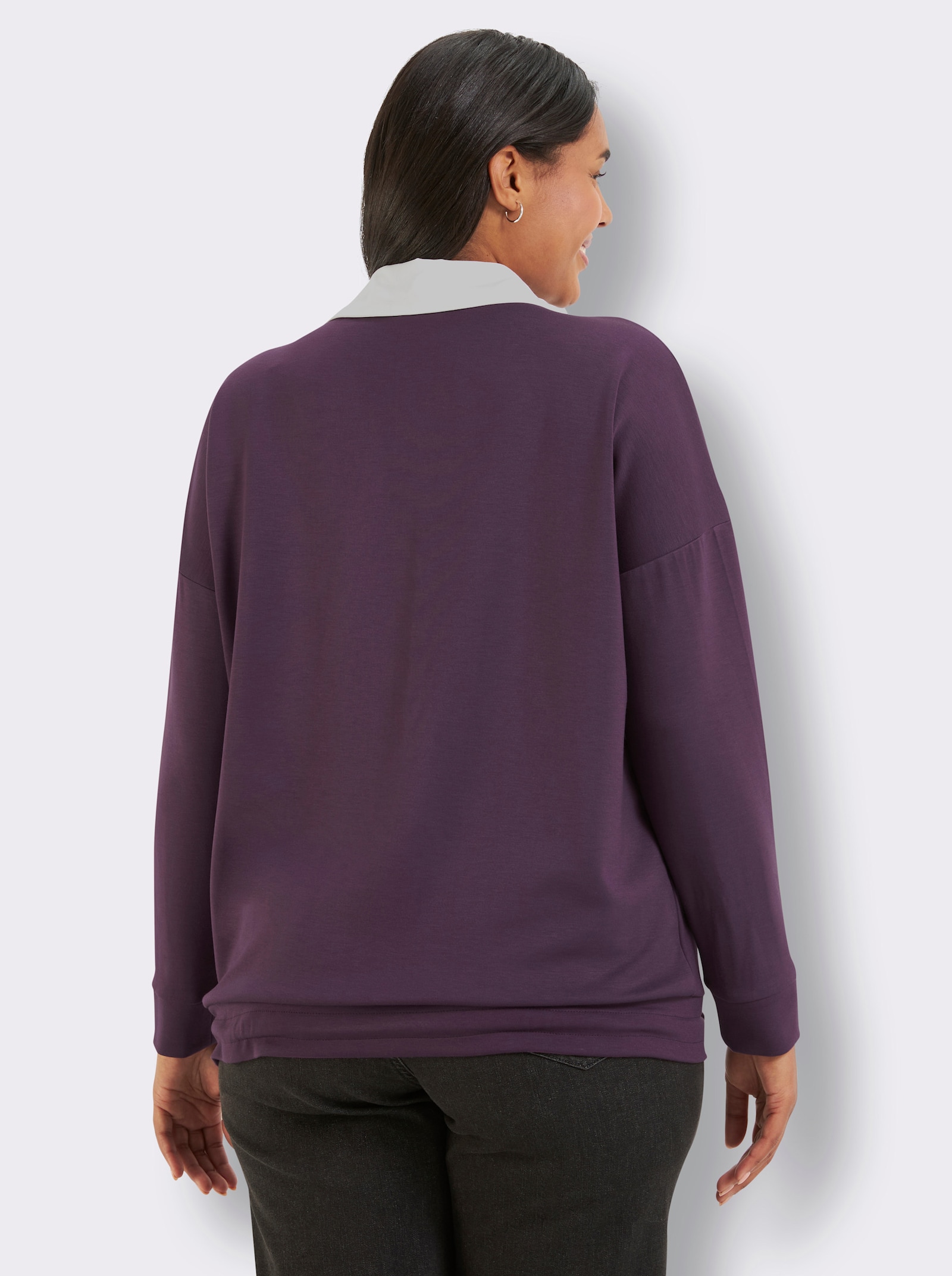 sheego Sweatshirt mit abnehmbarem Hemdkragen - traube-bedruckt