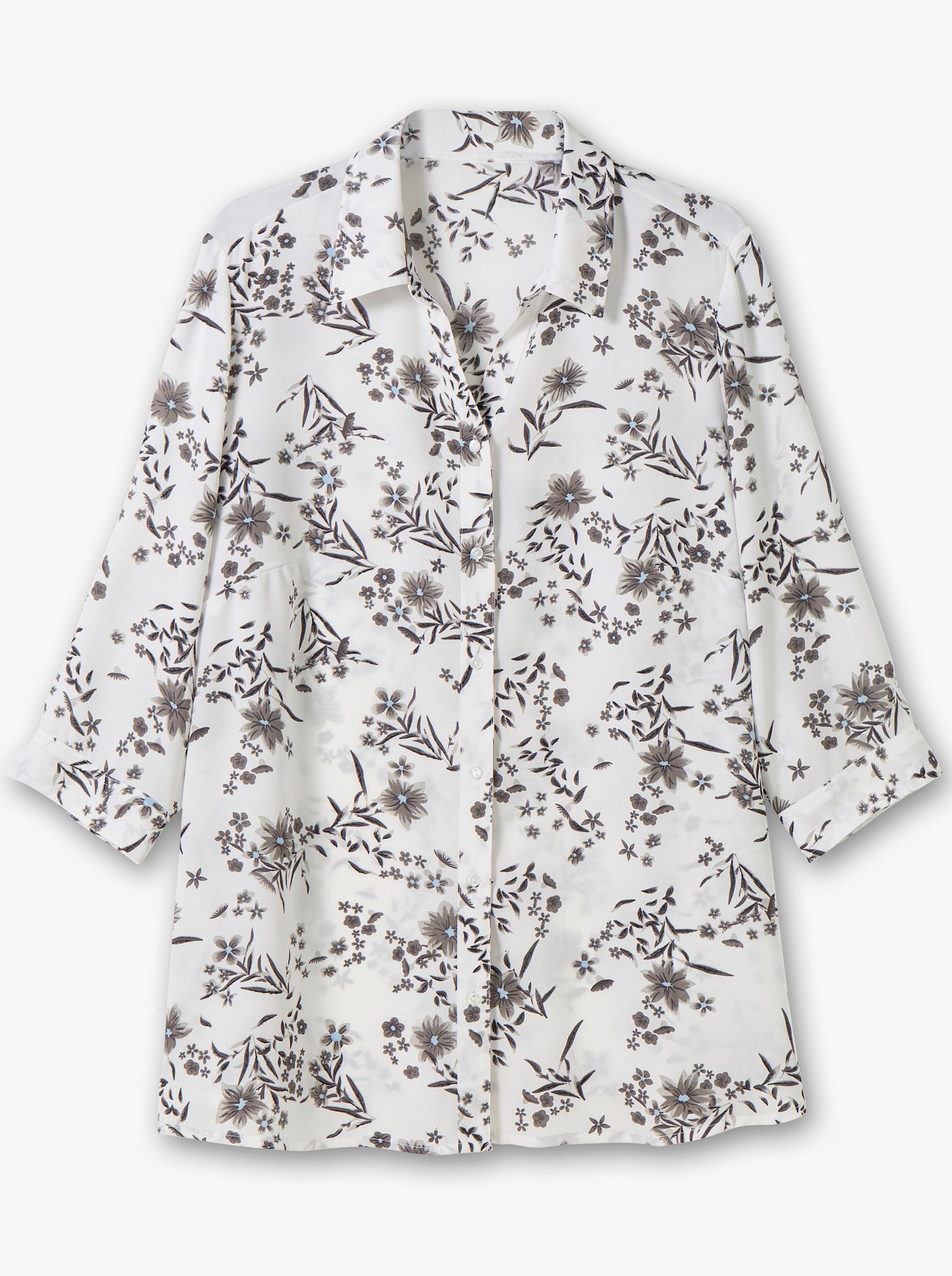 Longbluse mit Blümchen-Print - weiß-bedruckt