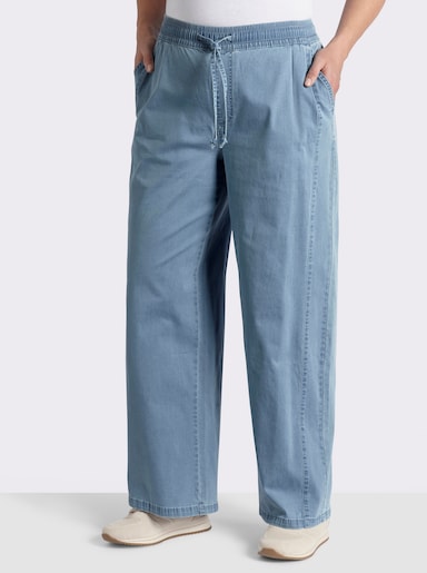 sheego Jean avec jambes larges et lien à nouer - bleu blanchi