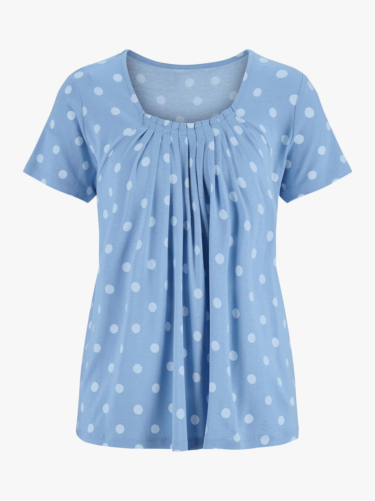 Shirt met ronde hals - bleu/wit gestippeld