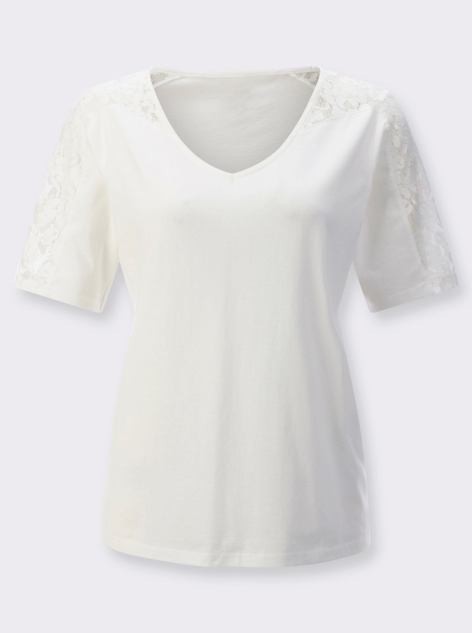 Kanten shirt met diepe V-hals - ecru