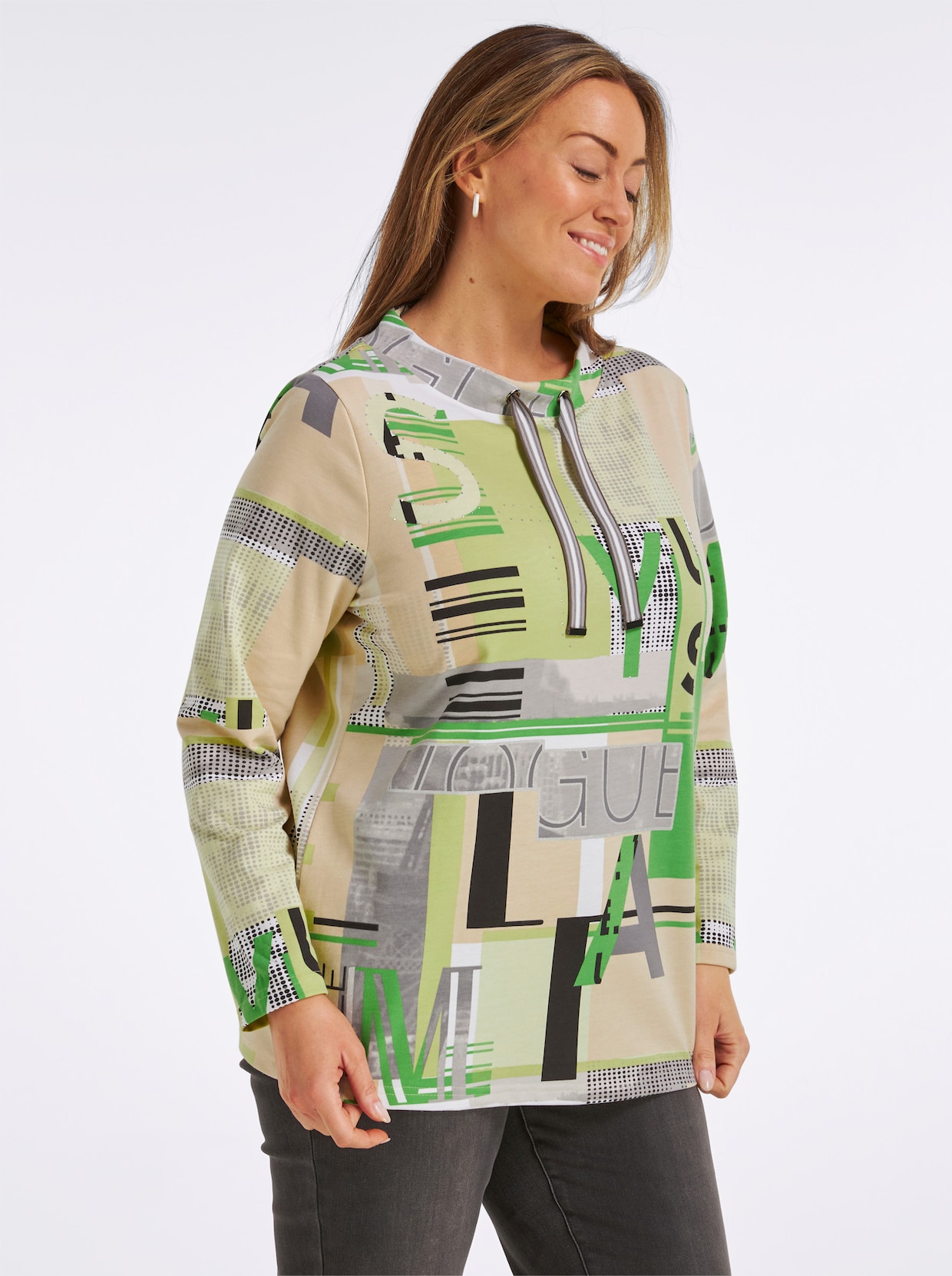 Sweatshirt mit Buchstaben-Print - apfel-ecru