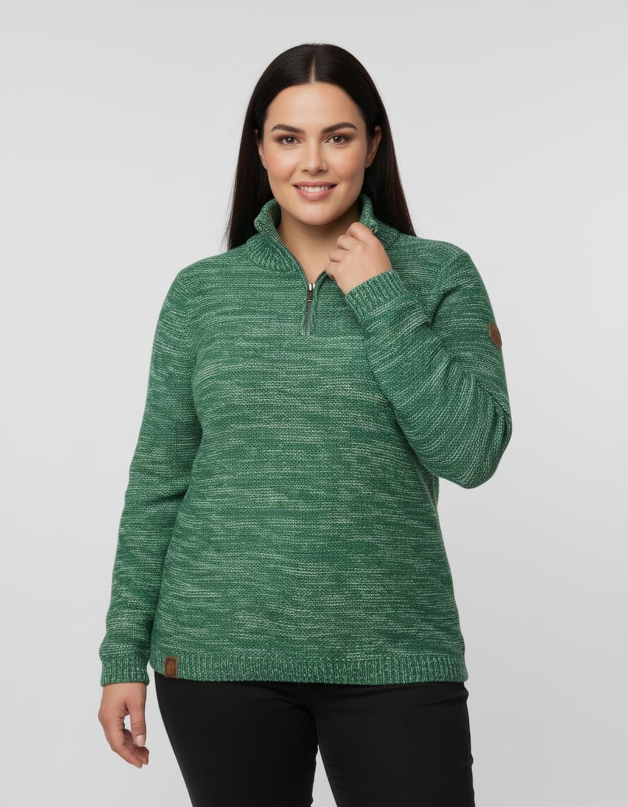 Troyer mit gerippten Abschlüssen - grün-meliert