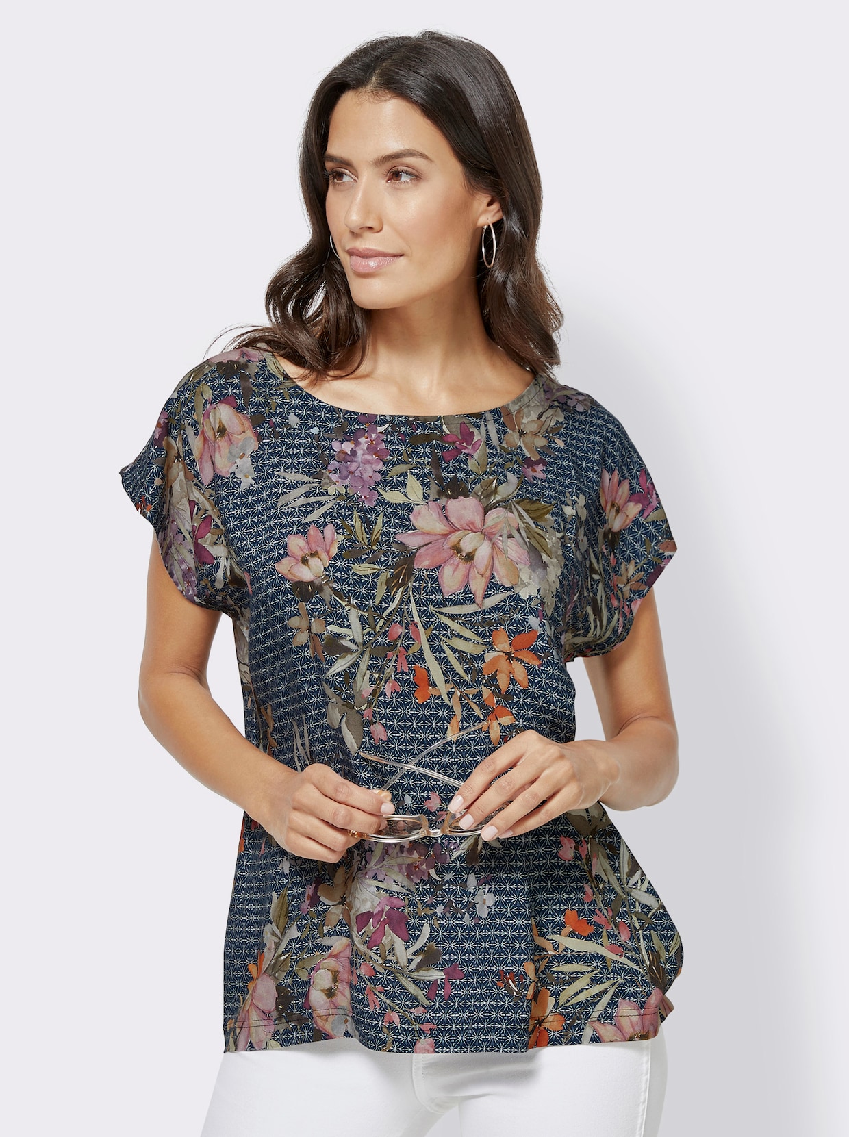 Comfortabele blouse - marine geprint