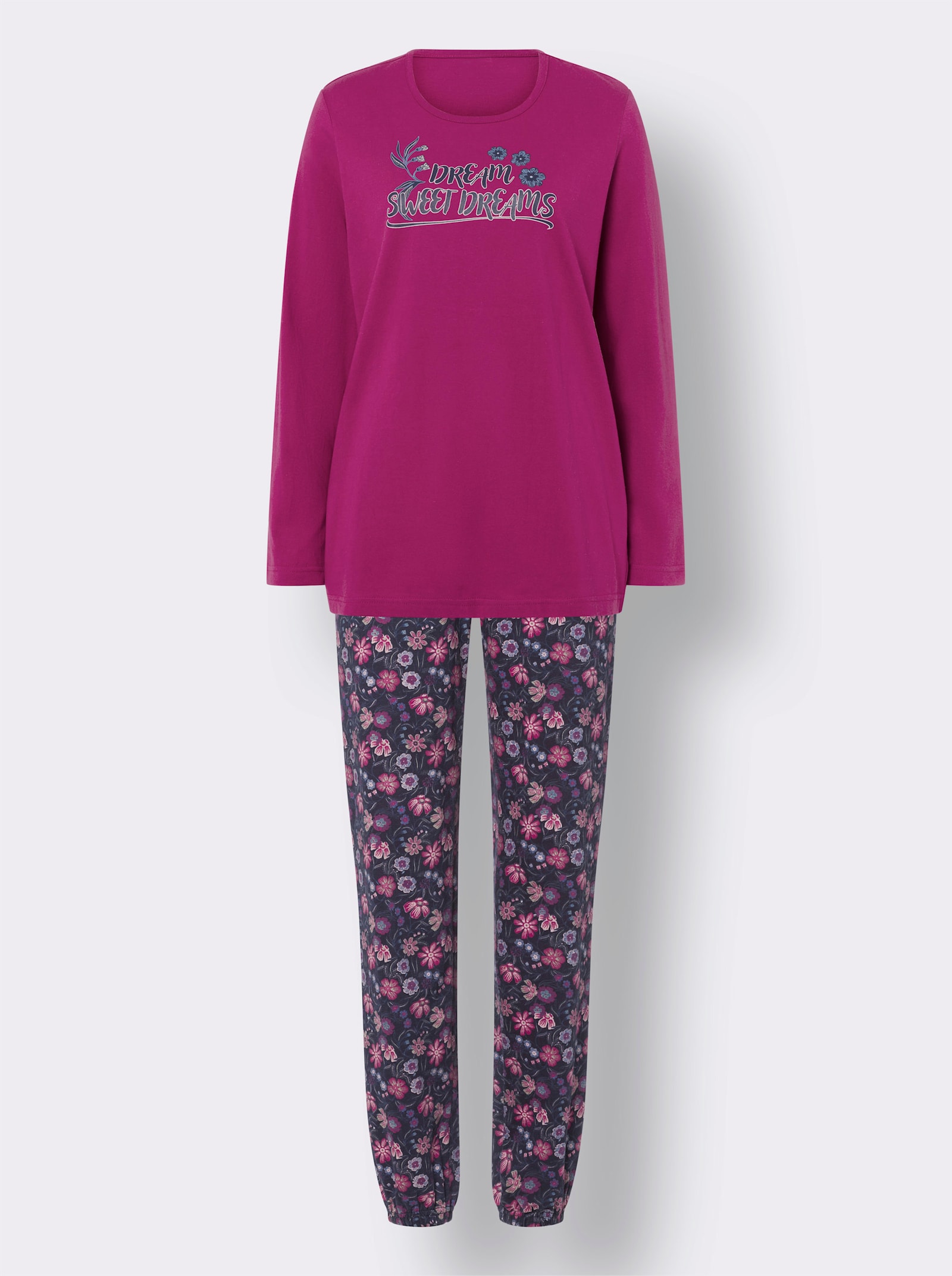 Pyjama met gebloemde broek - heide/marine
