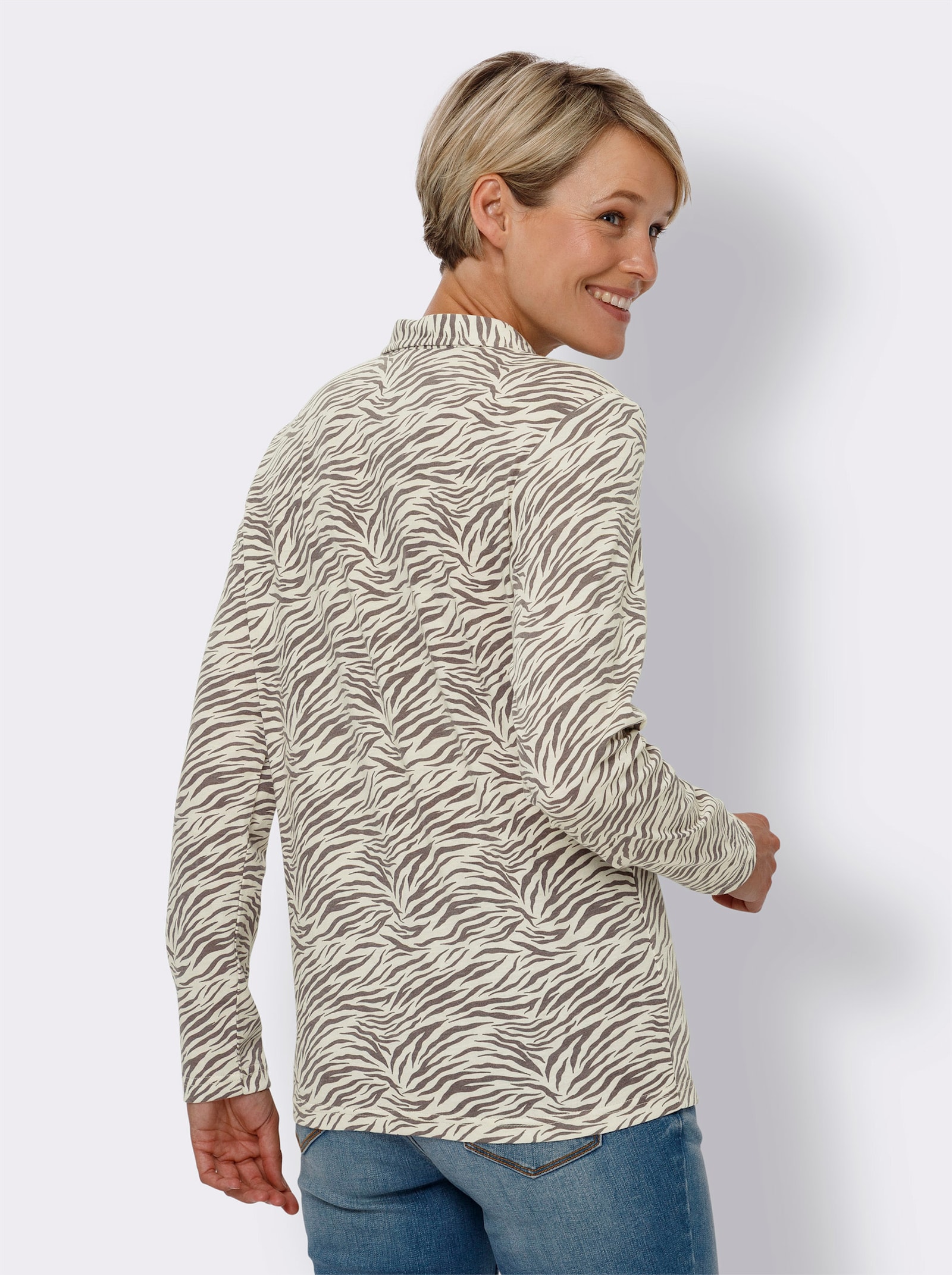 Tričko, dlhé rukávy, zebra - Šampanská-tmavá hnedosivá potlač