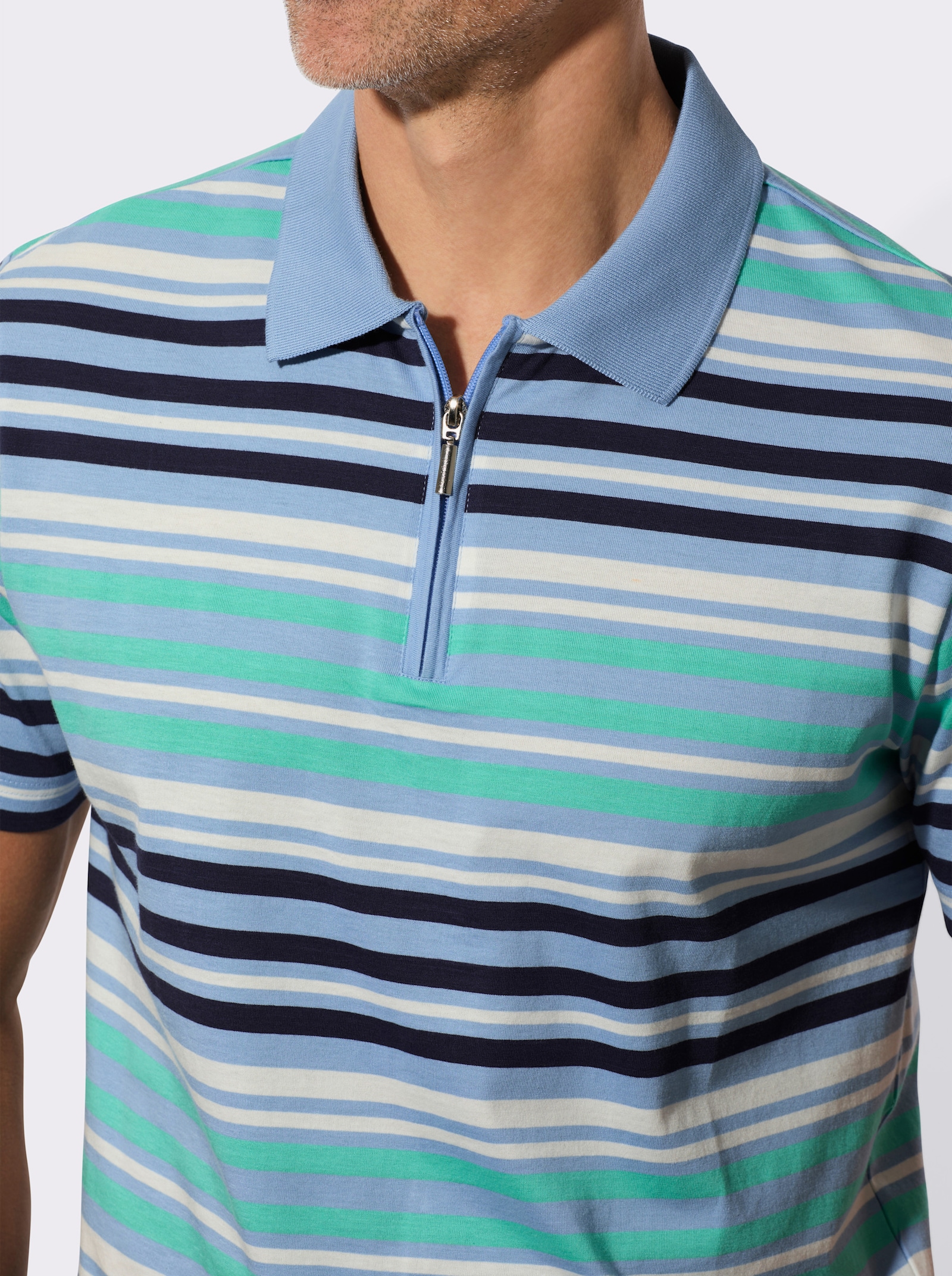 Poloshirt in streepjesdessin - marine/blauwgroen gestreept