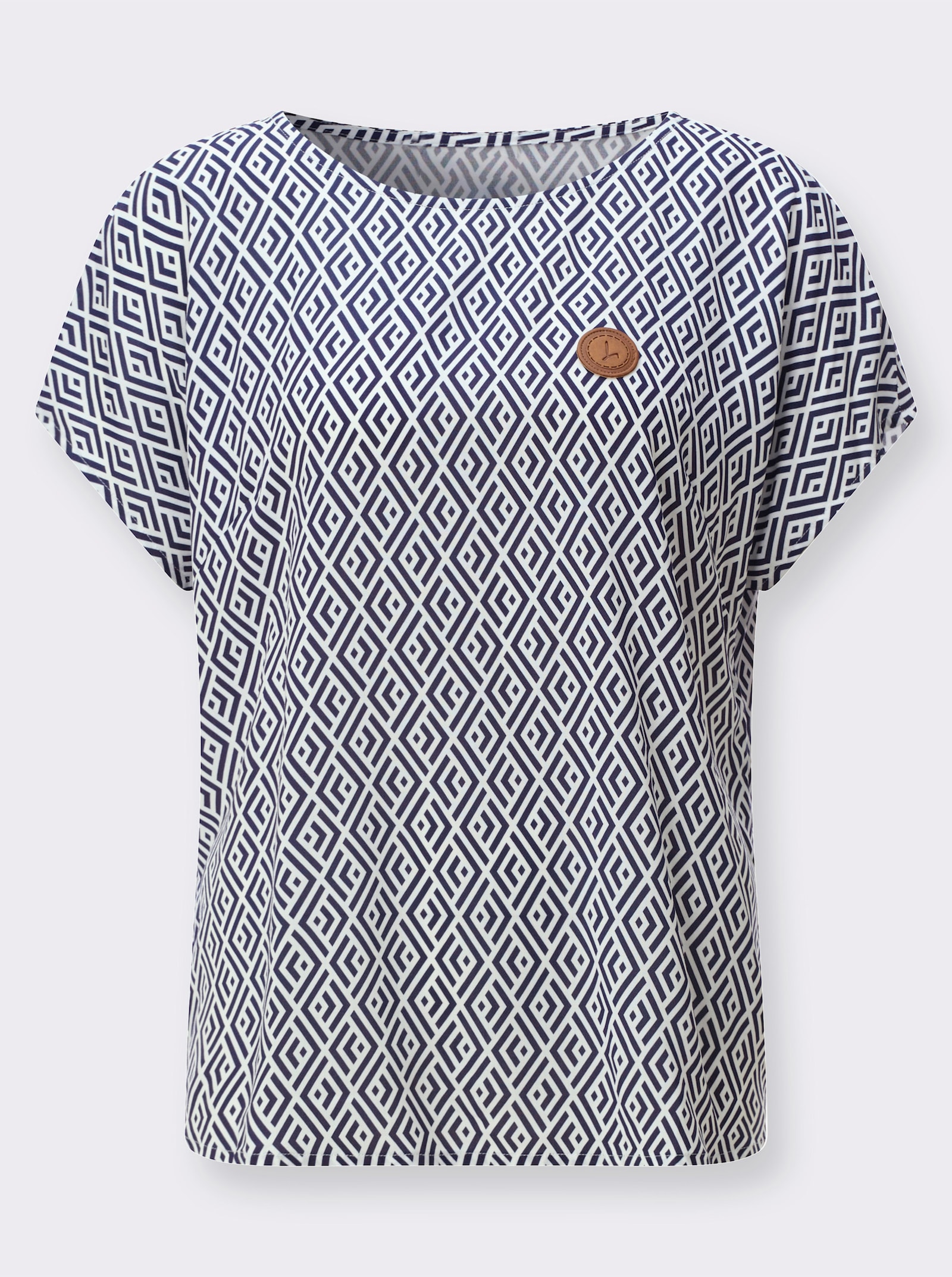 Druckbluse aus reiner Viskose - ecru-marine-bedruckt