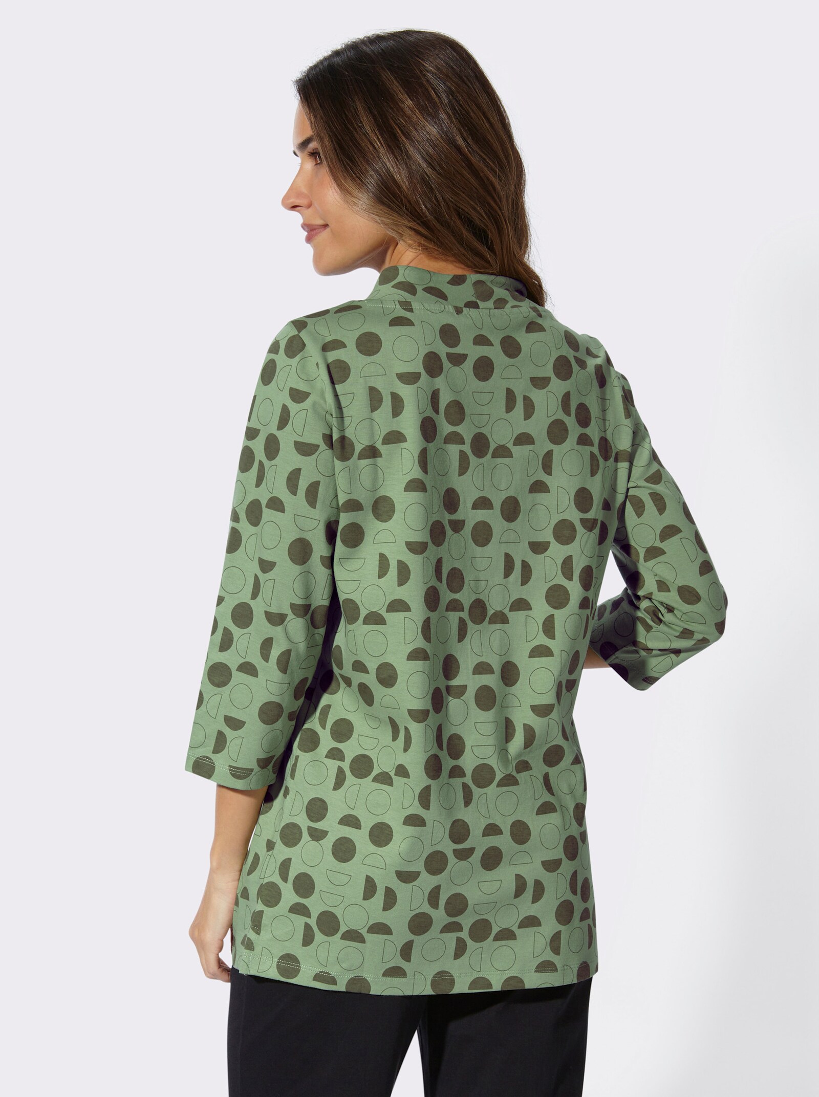 Longshirt mit Seitenschlitzen - eucalyptus-khaki-bedruckt