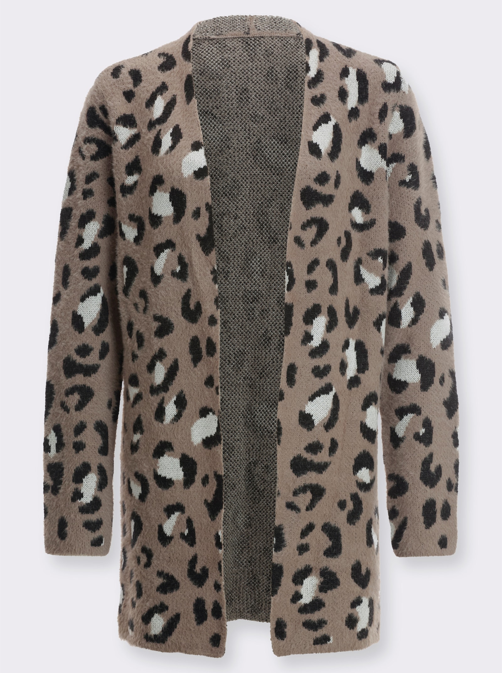 Jacquardstrickjacke im Leo-Muster - taupe-schwarz-gemustert