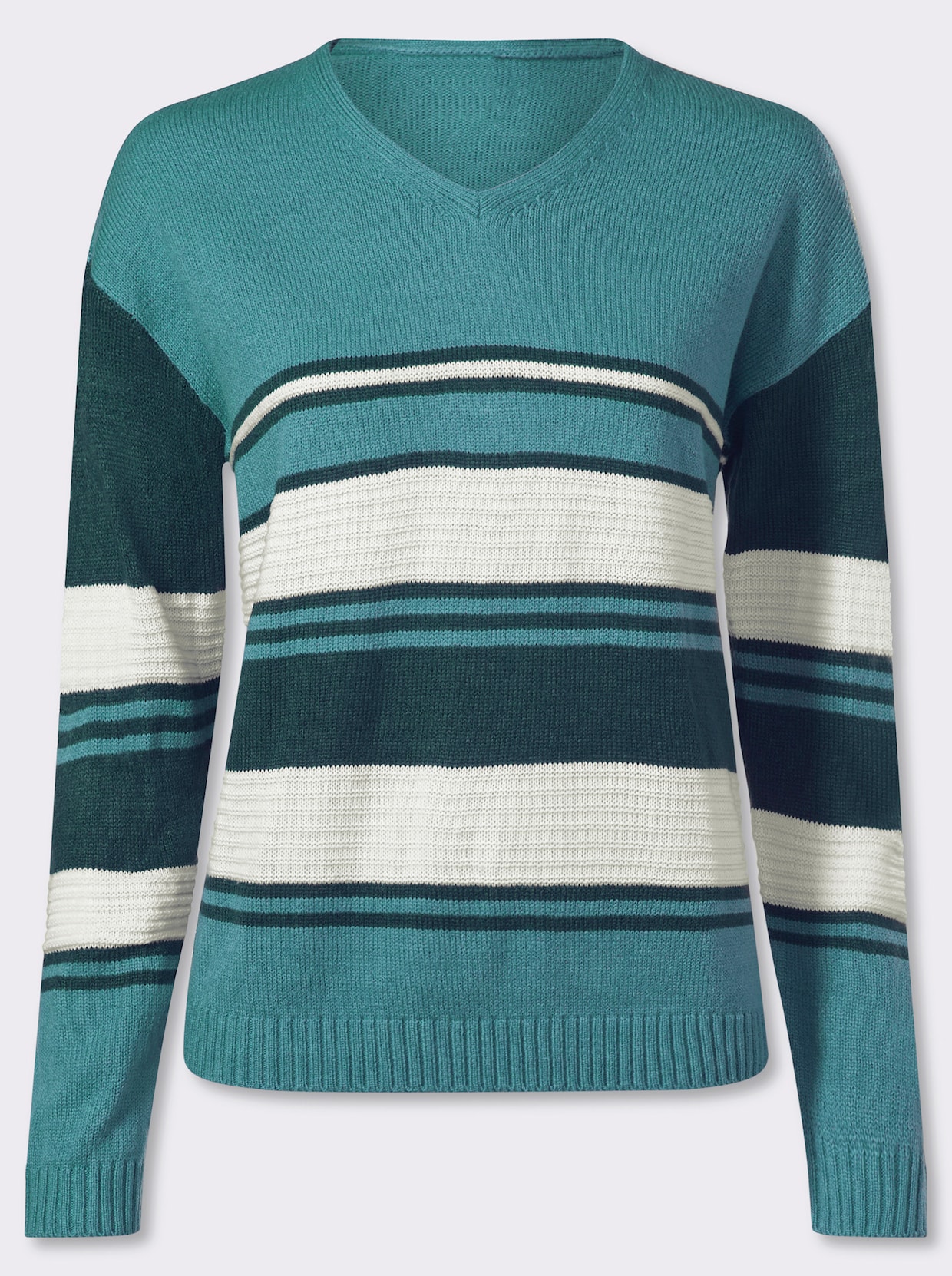 Langarm-Pullover mit platziertem Streifen-Muster - ozean-petrol-gemustert