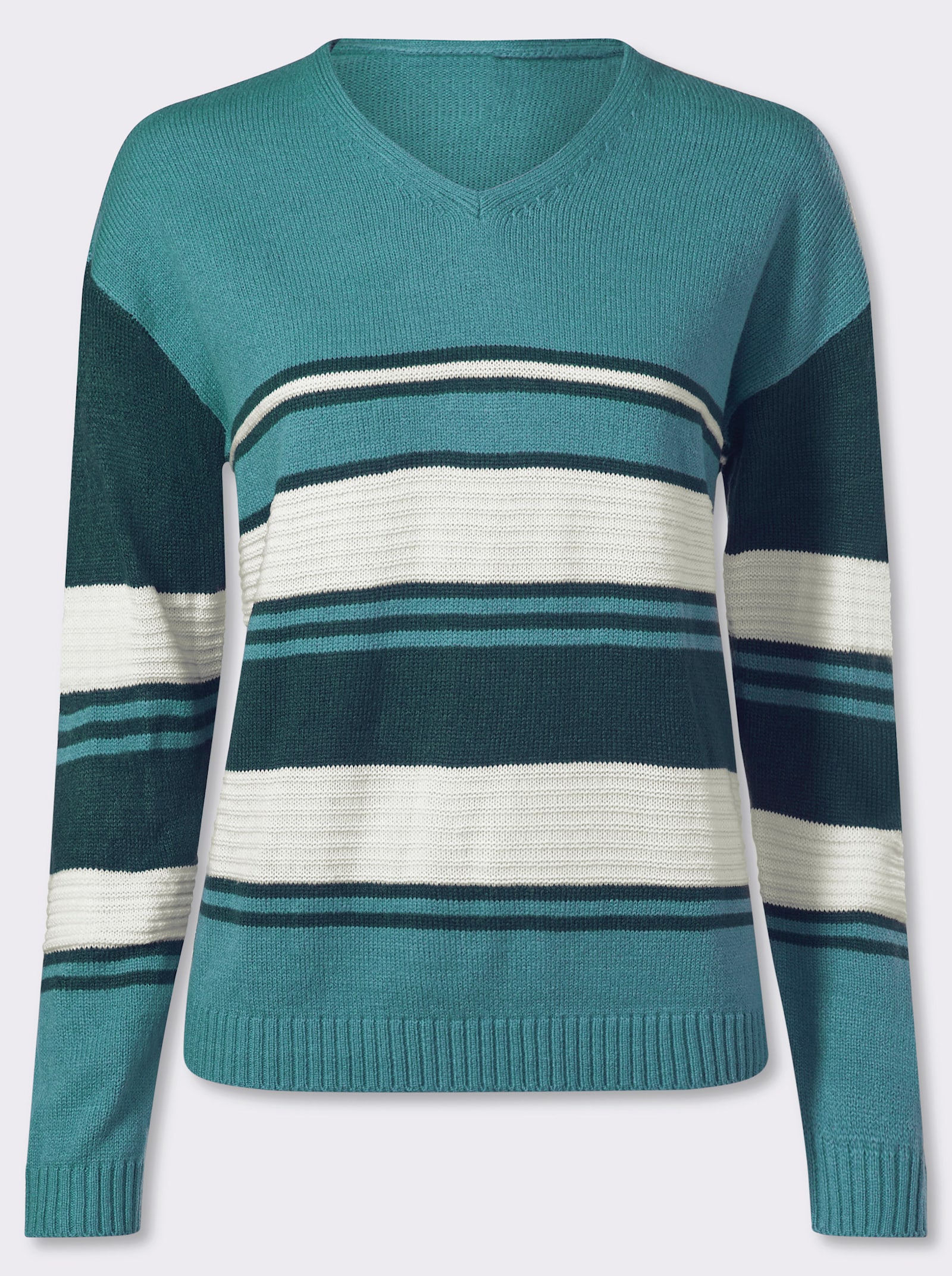 Langarm-Pullover mit platziertem Streifen-Muster - ozean-petrol-gemustert