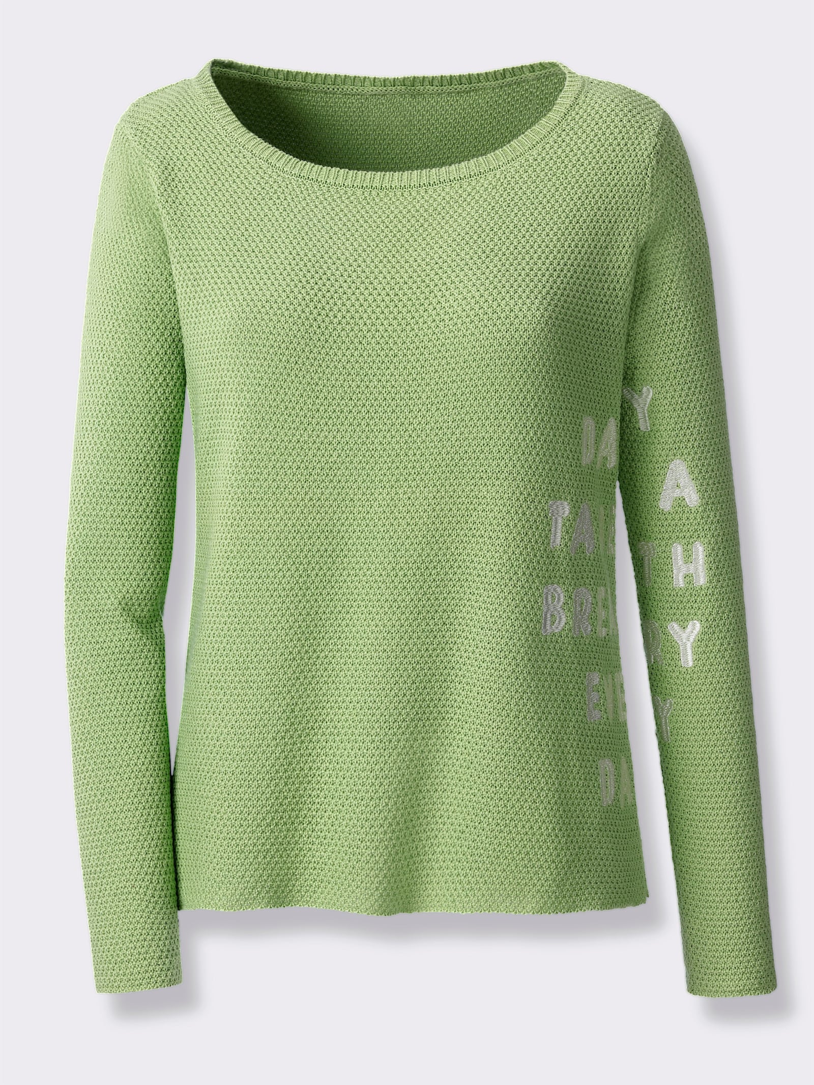 heine Pullover mit gestickter Schrift - reseda-ecru-gemustert