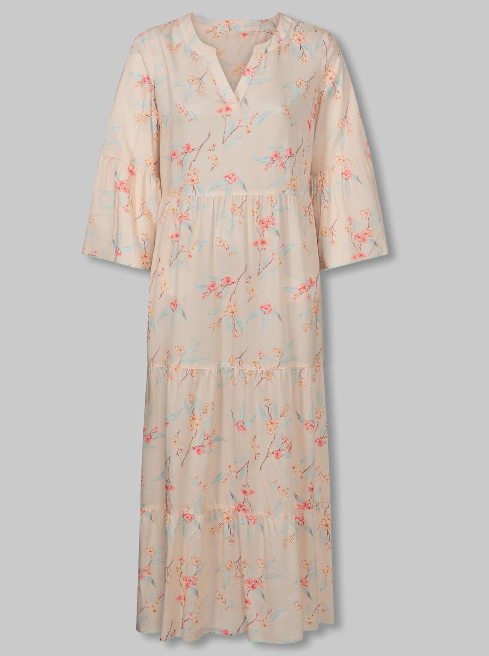 heine Maxikleid mit Trompetenärmeln - elfenbein-mint-bedruckt
