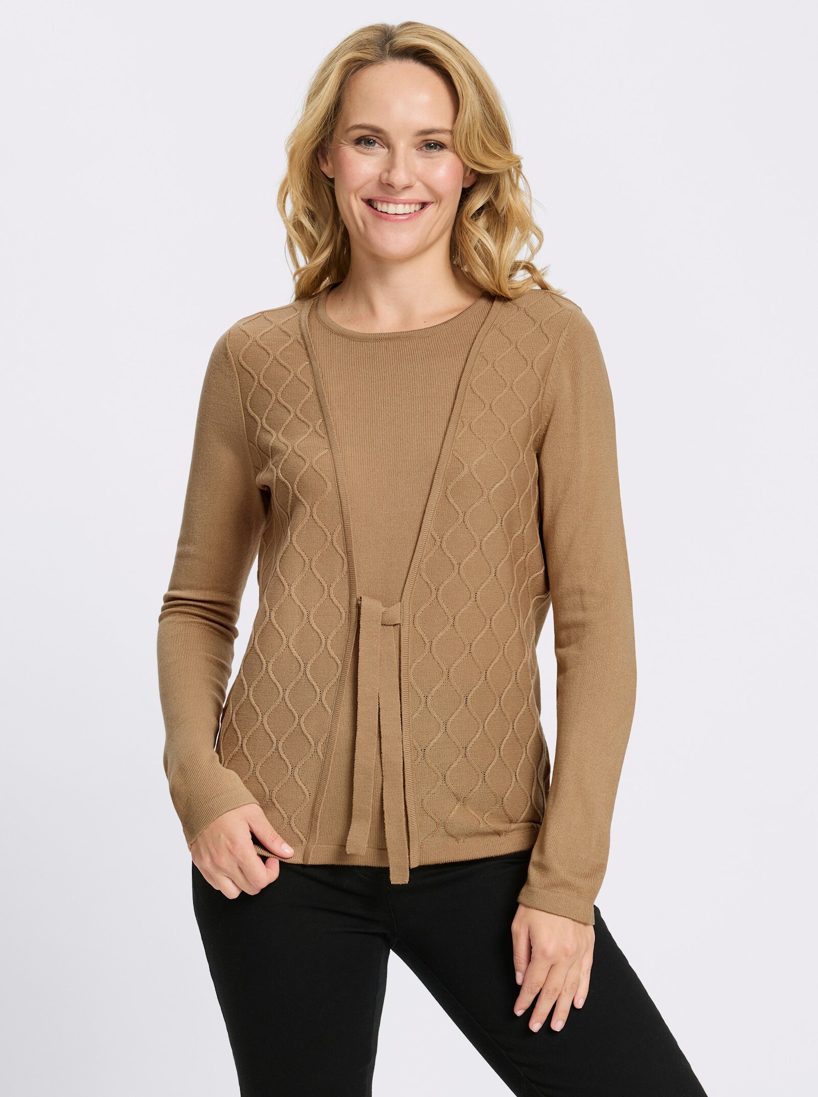 2-in-1-Pullover mit Bindeband - camel