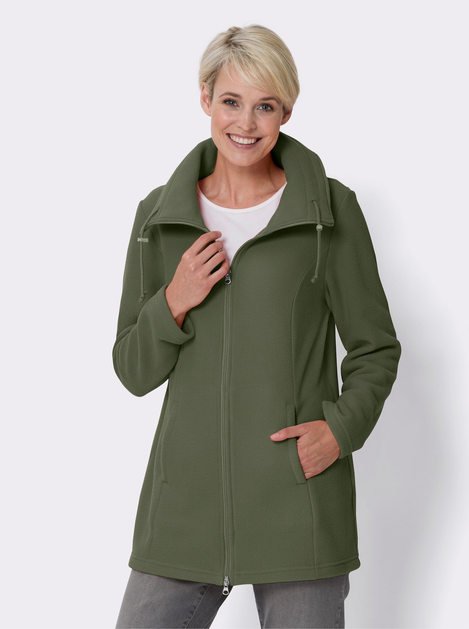 Fleecejacke mit 2-Wege-Reißverschluss - khaki