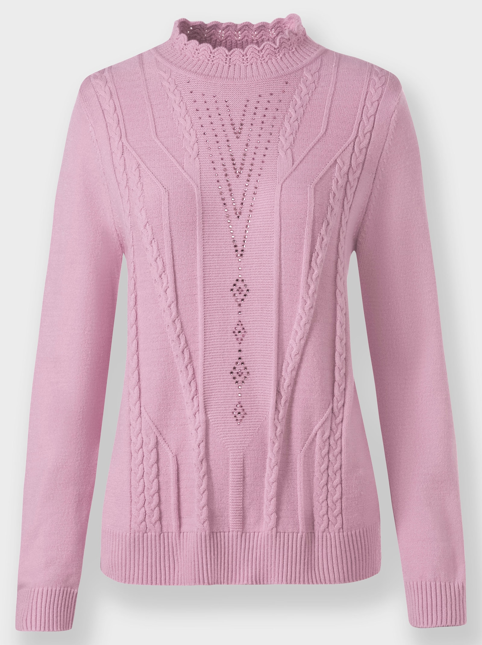 Stehkragenpullover mit Glitzersteinchen - rosé