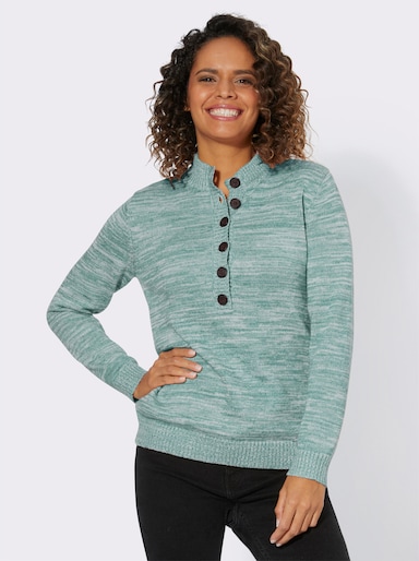 Langarm-Pullover aus Melange-Garn - jade-ecru-meliert