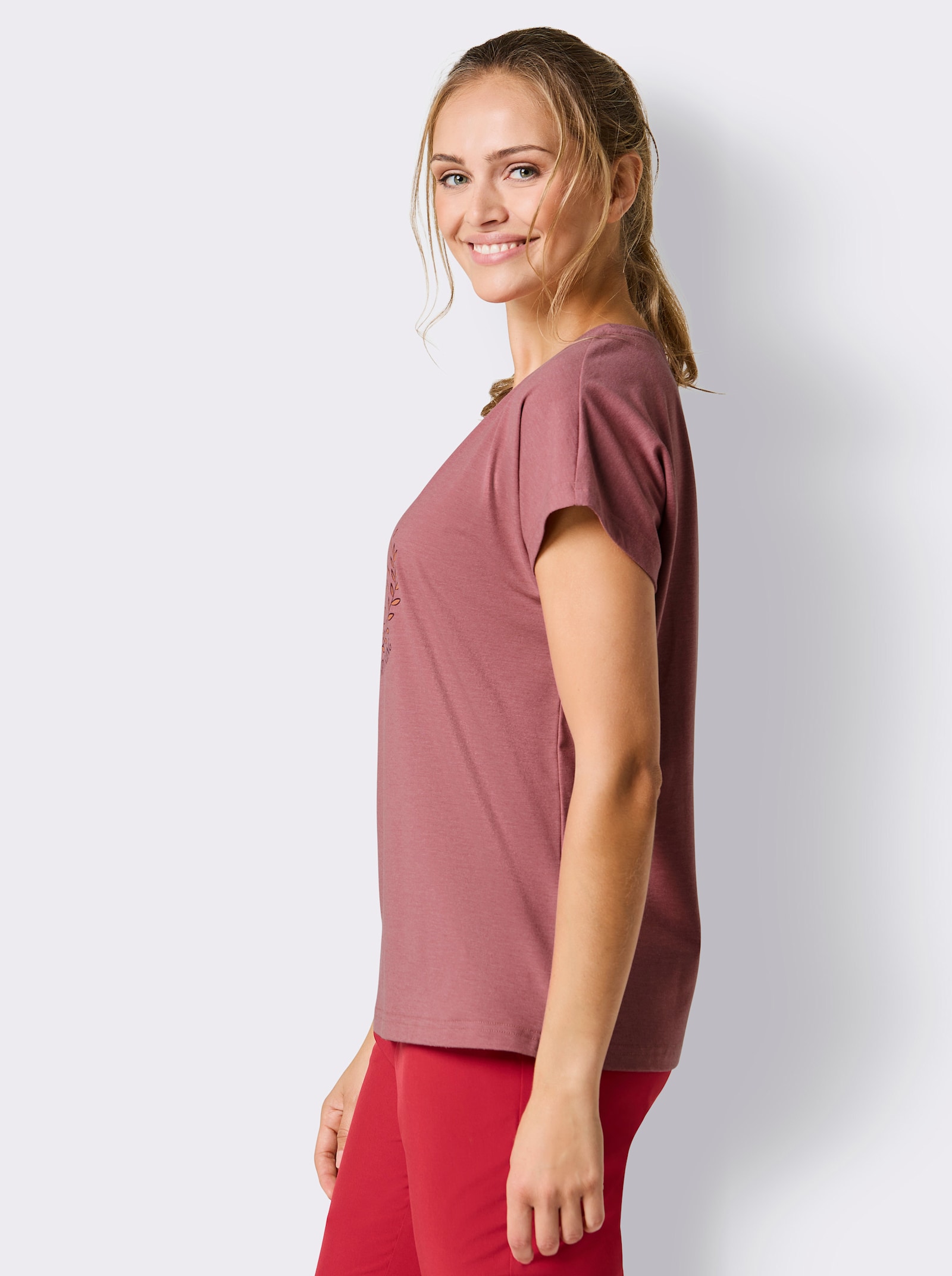 Catamaran Sports Freizeitshirt mit überschnittenen Schultern - violett-meliert