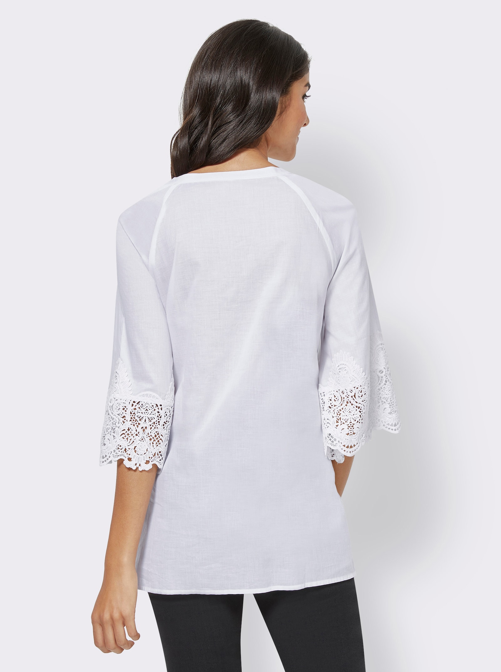 Spitzenbluse mit Smok-Einsatz - wollweiss