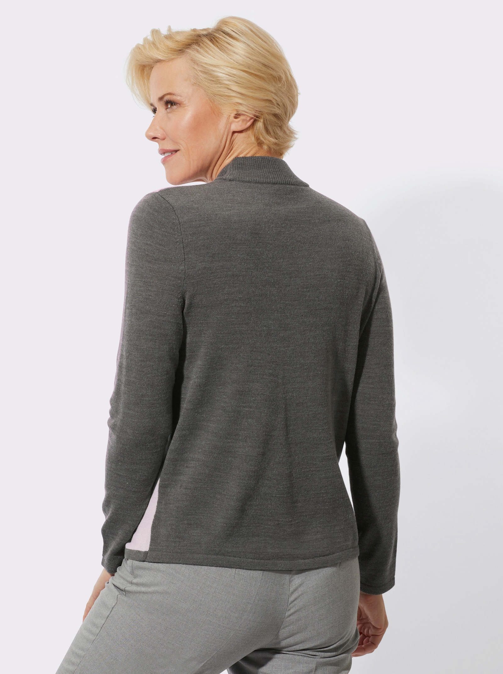 Stehkragenpullover mit Metallplättchen - graphit-burgund-gemustert