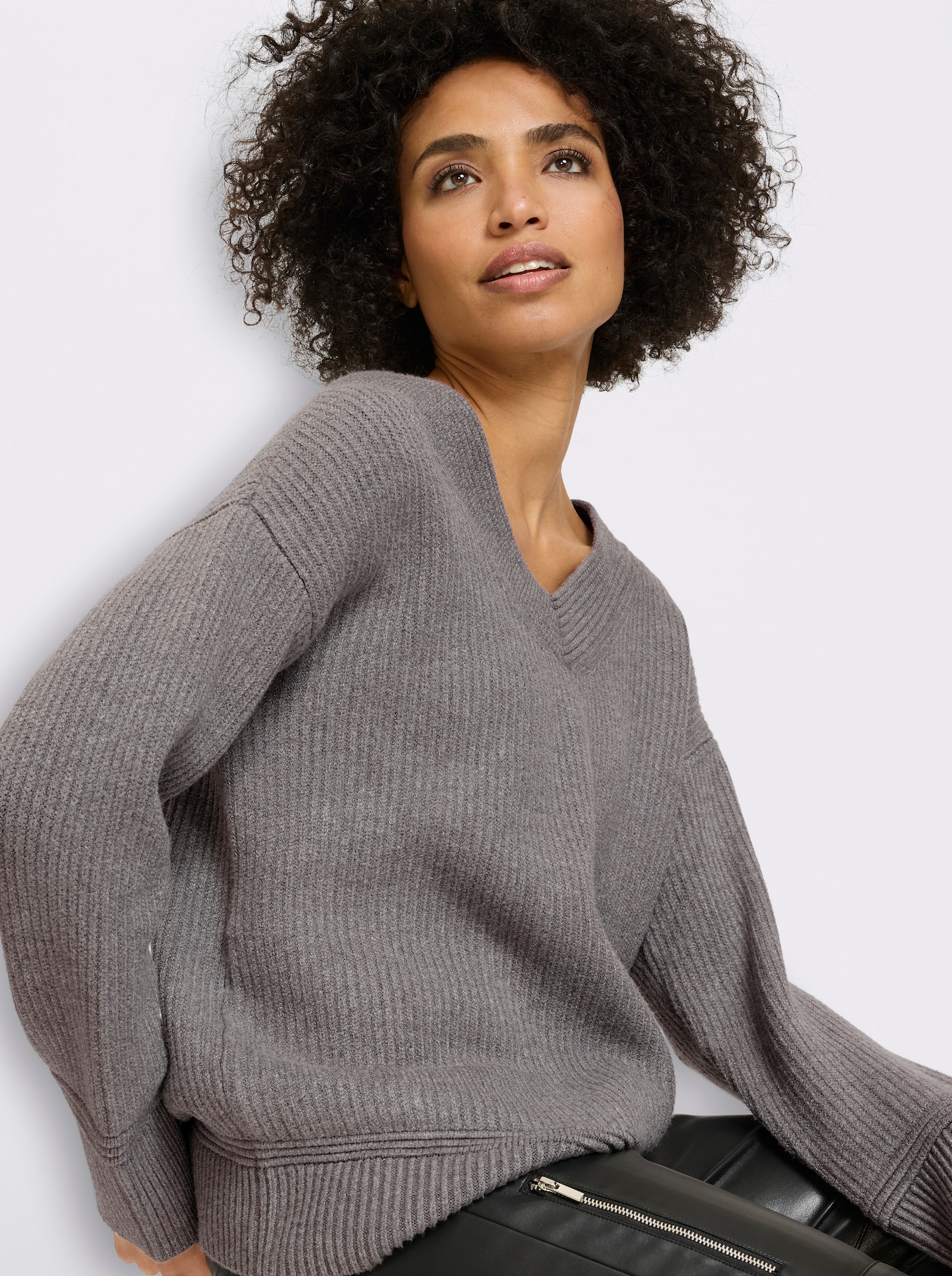 heine Pullover mit Strickmuster - grau-meliert