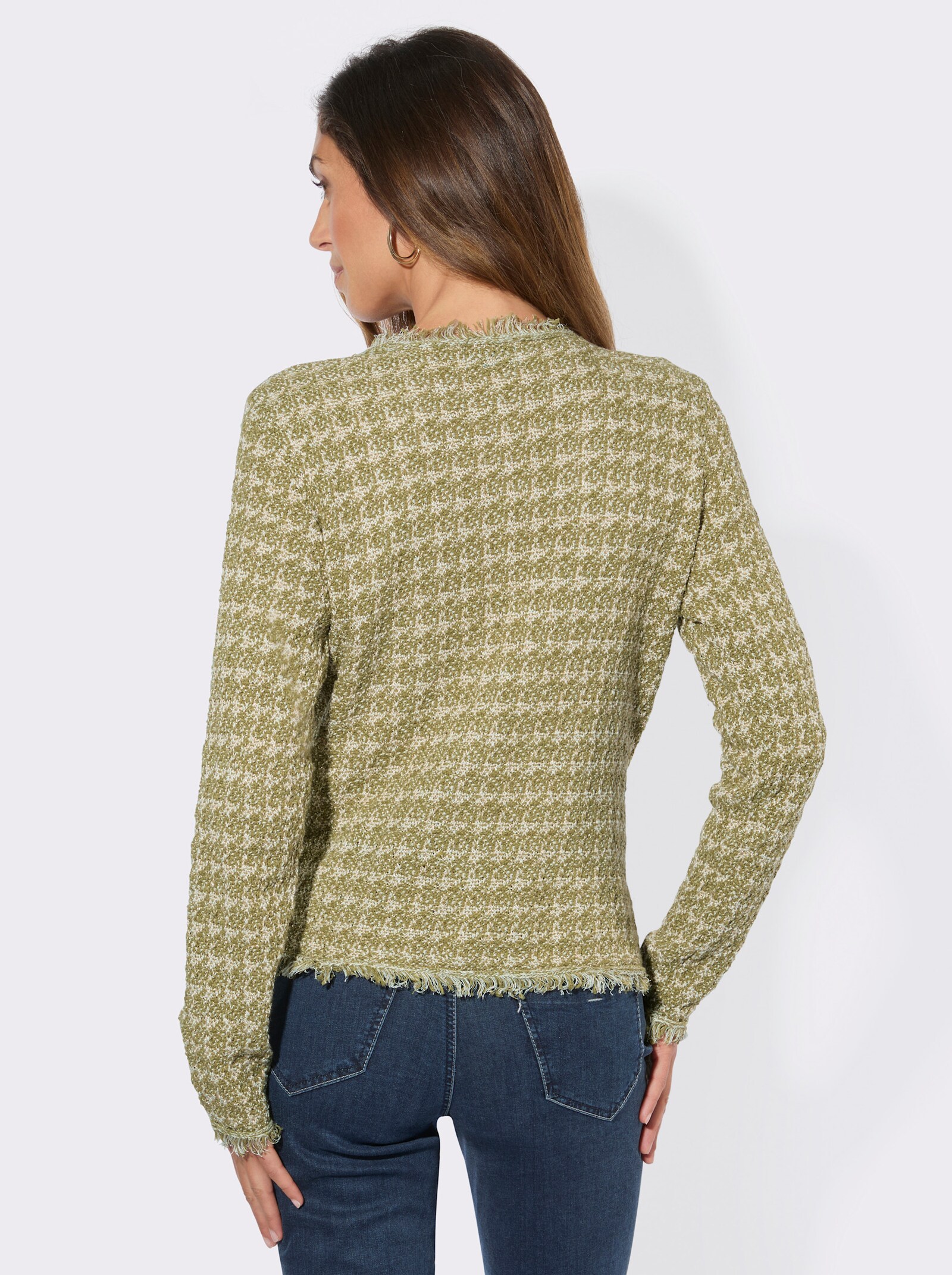 Strickjacke mit Fransen-Verzierung - schilf-champagner-meliert