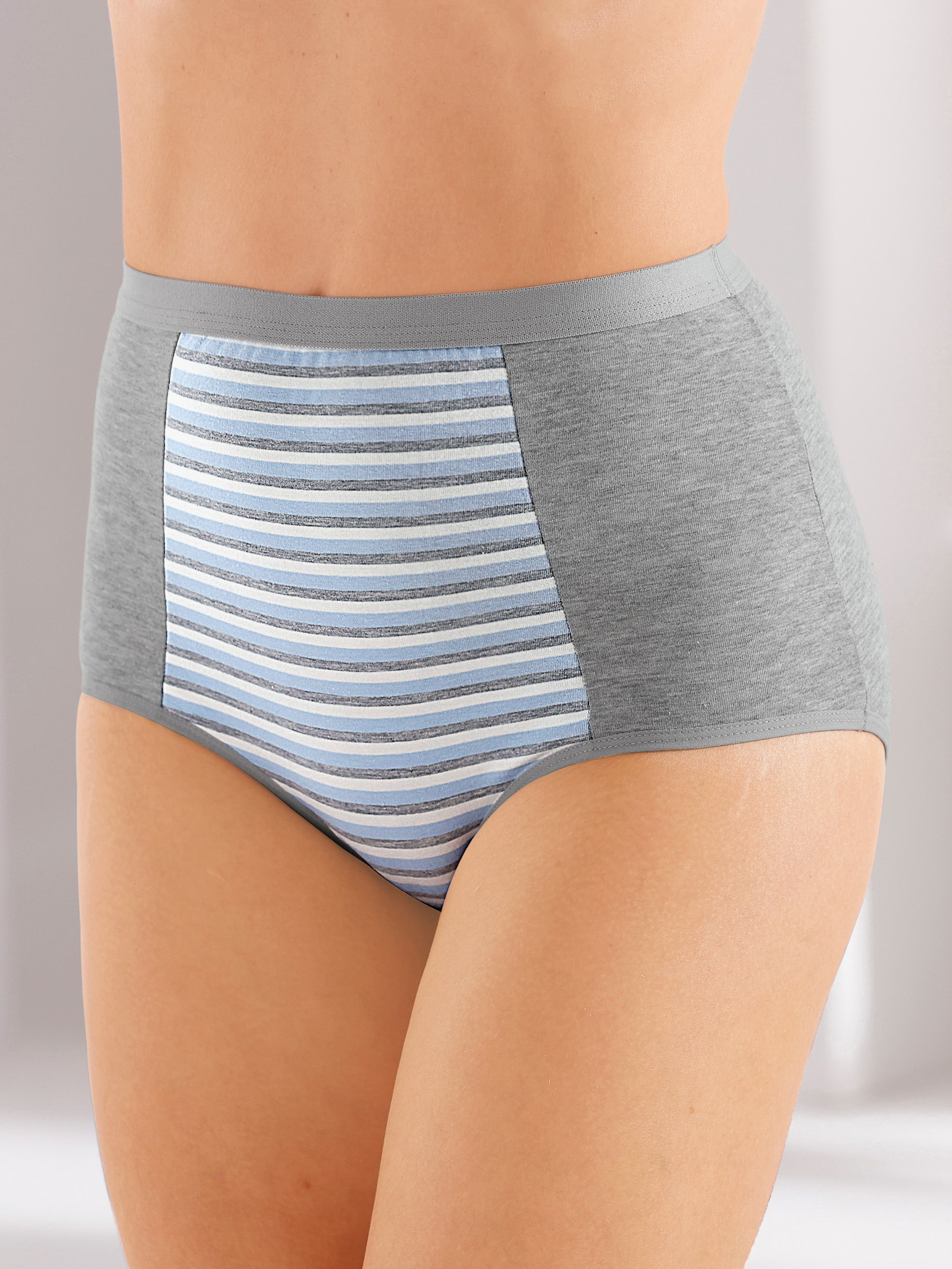 wäschepur Formslip im 3er-Pack - grau-geringelt + grau-meliert