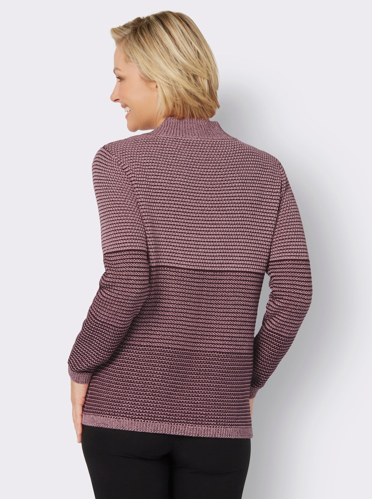 Pullover met V-hals - hortensia/bordeaux gedessineerd